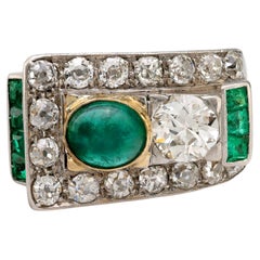 Retro emerald diamond 18k yellow gold ring
