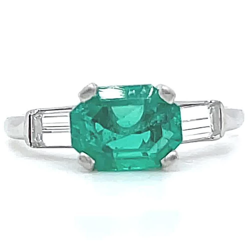 Octagon Cut Retro Emerald Diamond Ring