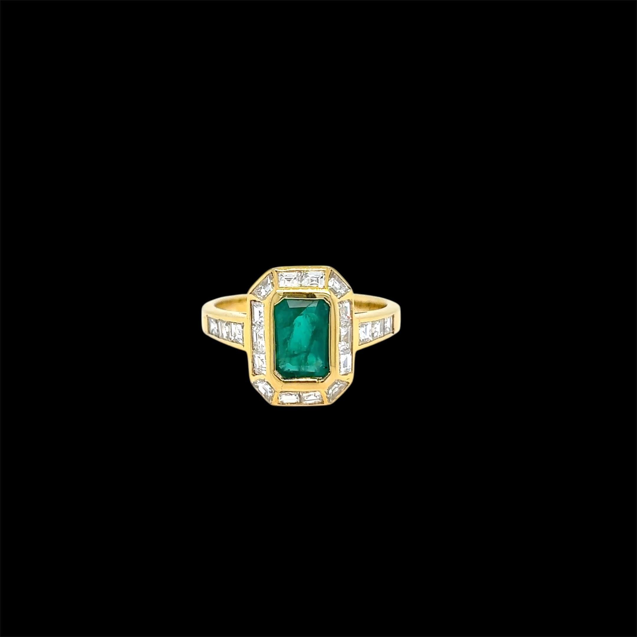 Retro Smaragd-Diamant-Goldring (Baguetteschliff) im Angebot