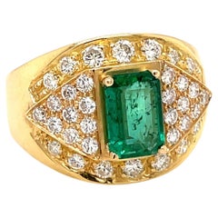 Retro Emerald Diamonds Cocktail Ring For Women, Halo Green Emerald Wedding Ring