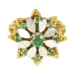 Retro Emerald Flower Gold Ring