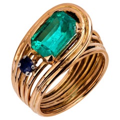 Retro emerald sapphire 18k rose gold cocktail ring