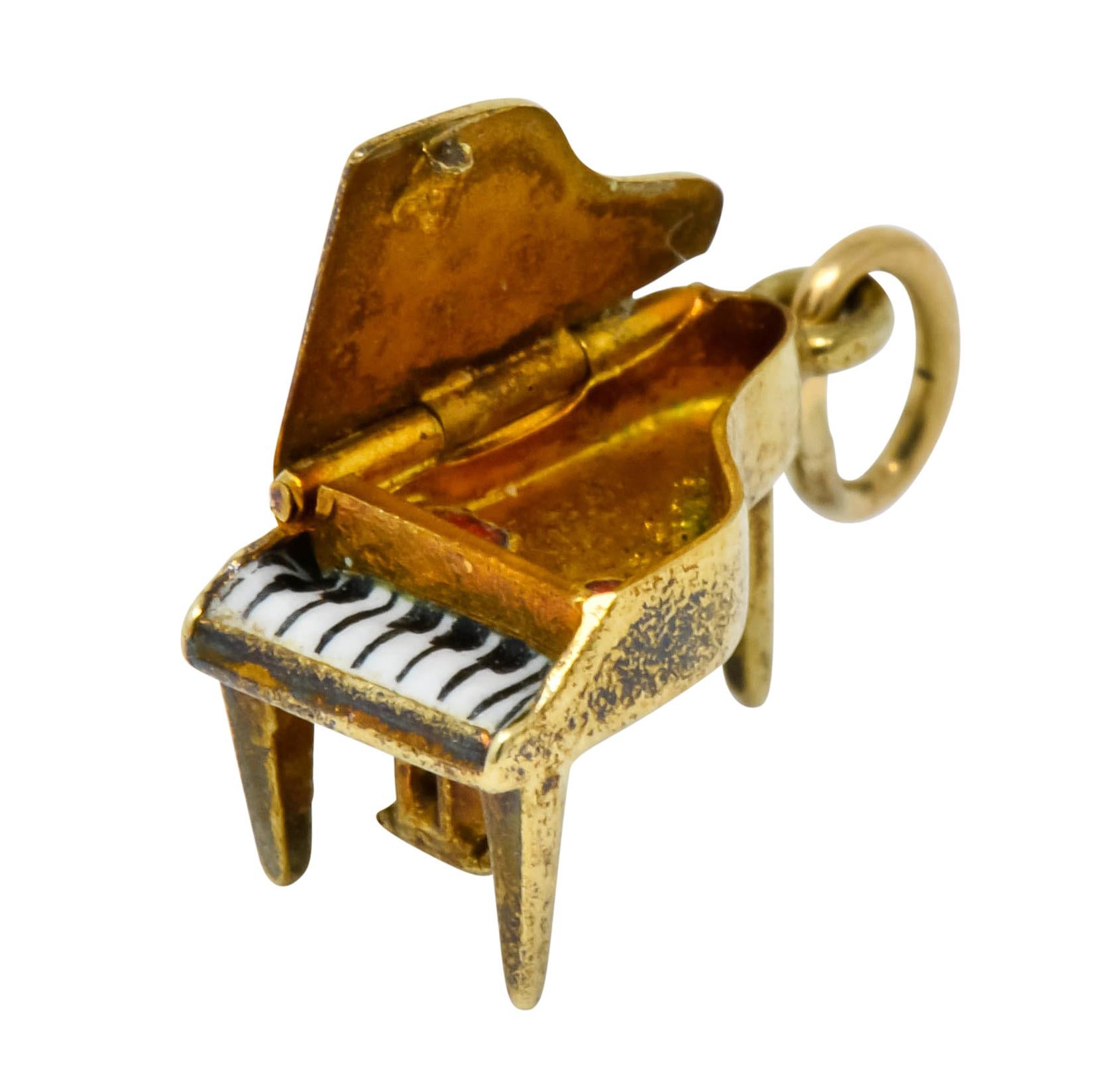 Women's or Men's Retro Enamel 14 Karat Gold Articulated Hidden Heart Piano Charm