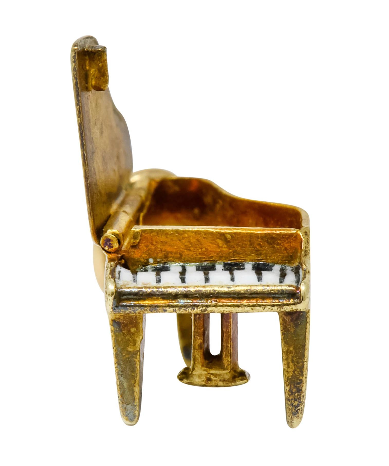 Retro Enamel 14 Karat Gold Articulated Hidden Heart Piano Charm 1
