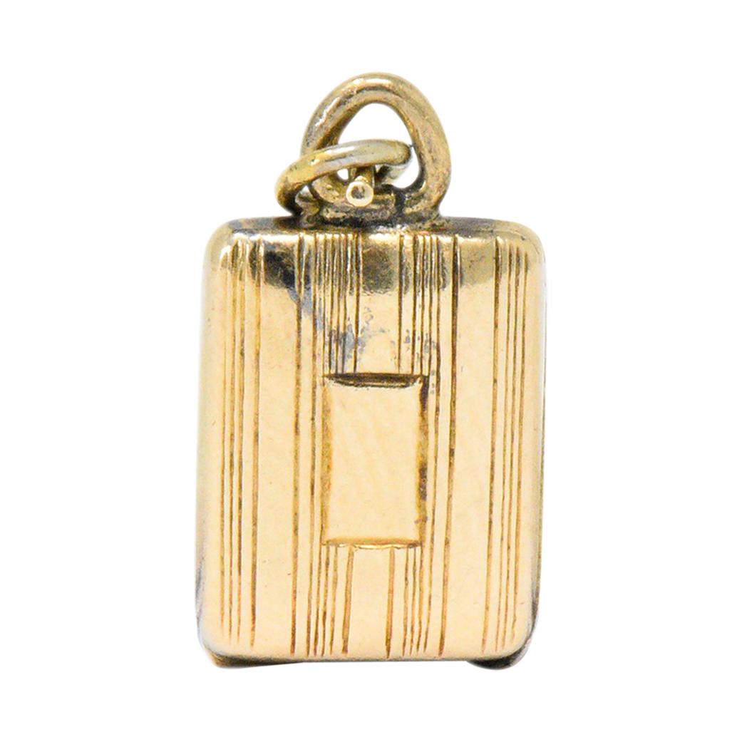 Retro Enamel 14 Karat Gold Makeup Compact Charm