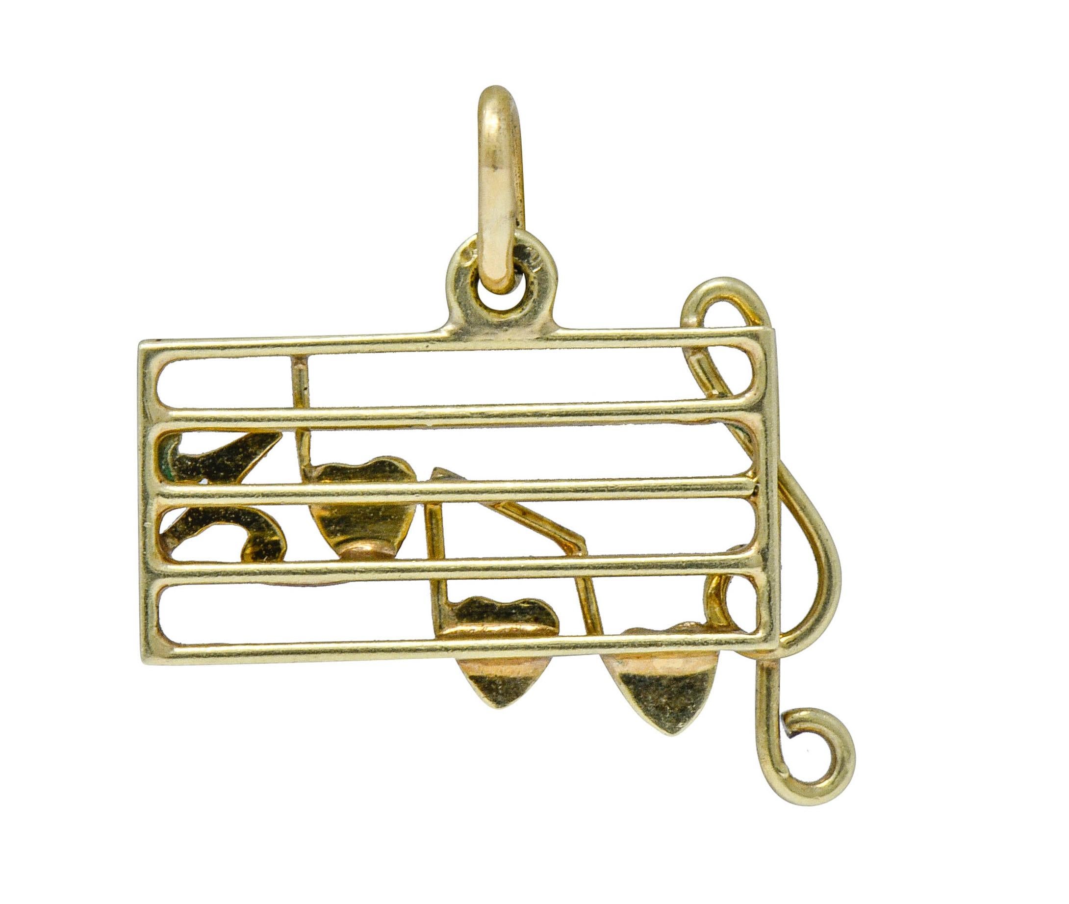 Women's or Men's Retro Enamel 14 Karat Gold Music Note Charm