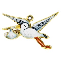 Vintage Enamel 14 Karat Gold Stork Delivery Charm