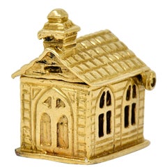 Retro Enamel 14 Karat Yellow Gold Articulated Chapel Charm