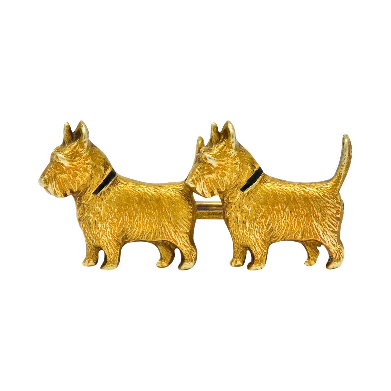 Retro Enamel Scottish Terrier 14 Karat Gold Brooch