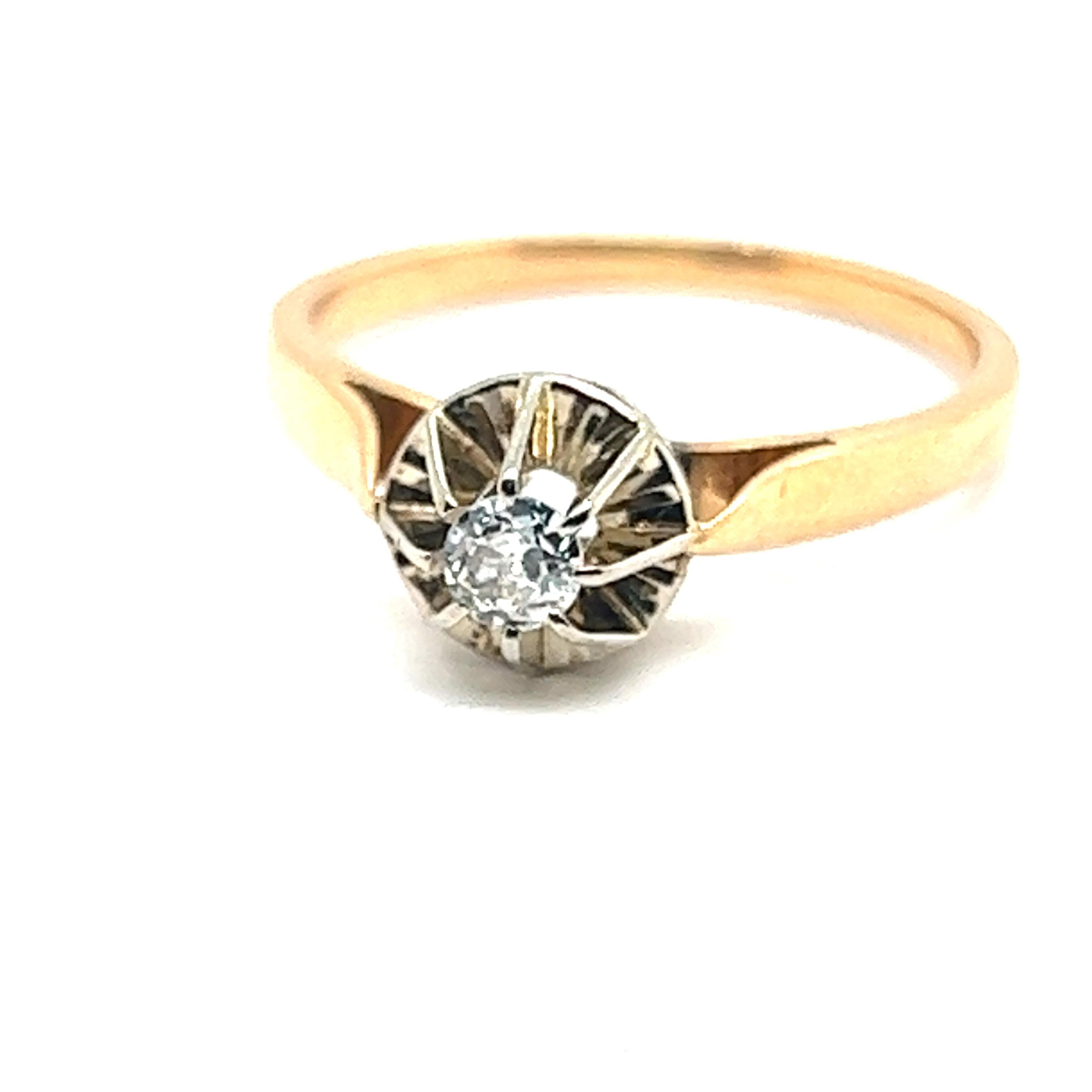 Retro Engagement Ring Diamond 0.15 Carat Yellow Gold and White Gold 18 Carat For Sale 4