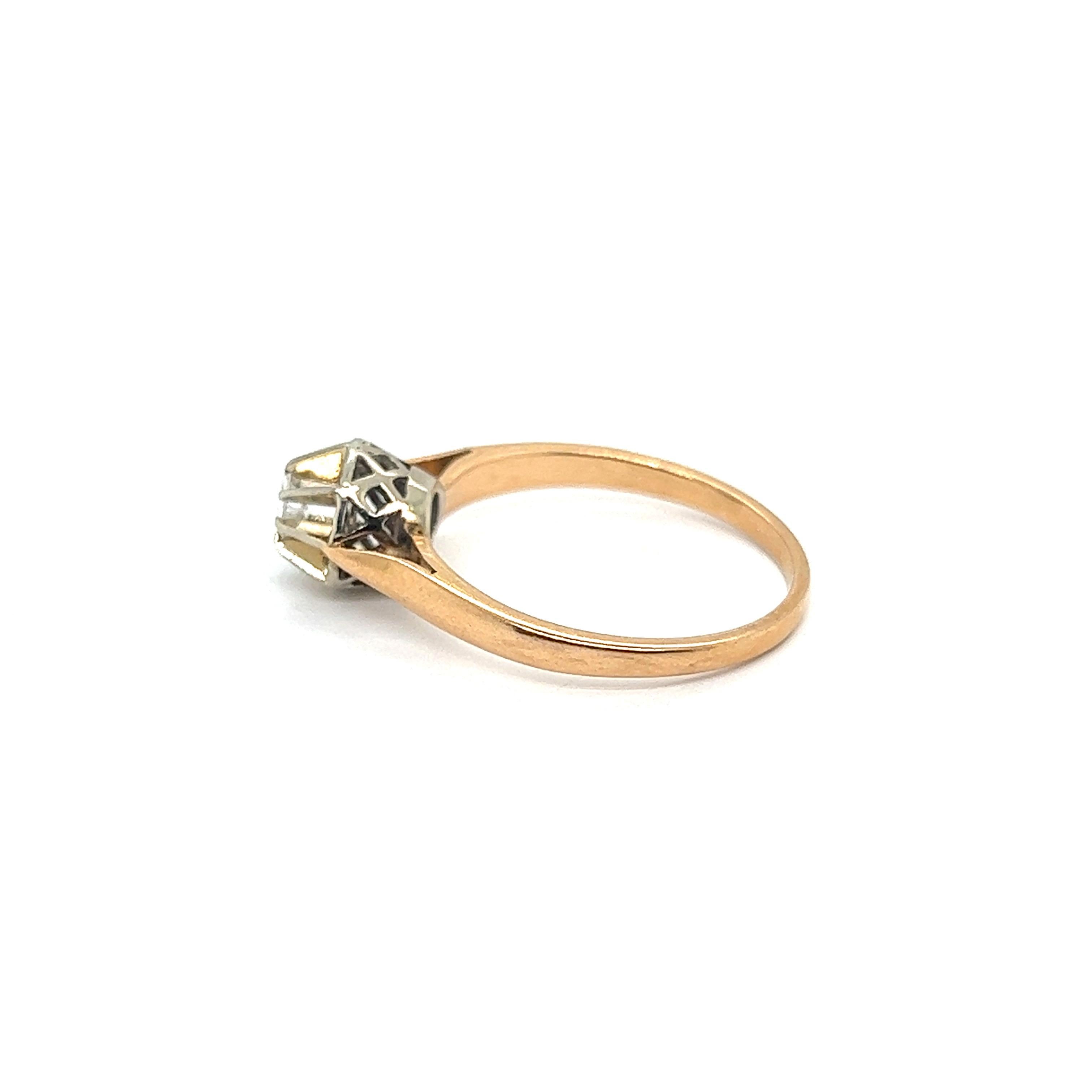 Retro Engagement Ring Diamond 0.15 Carat Yellow Gold and White Gold 18 Carat For Sale 5