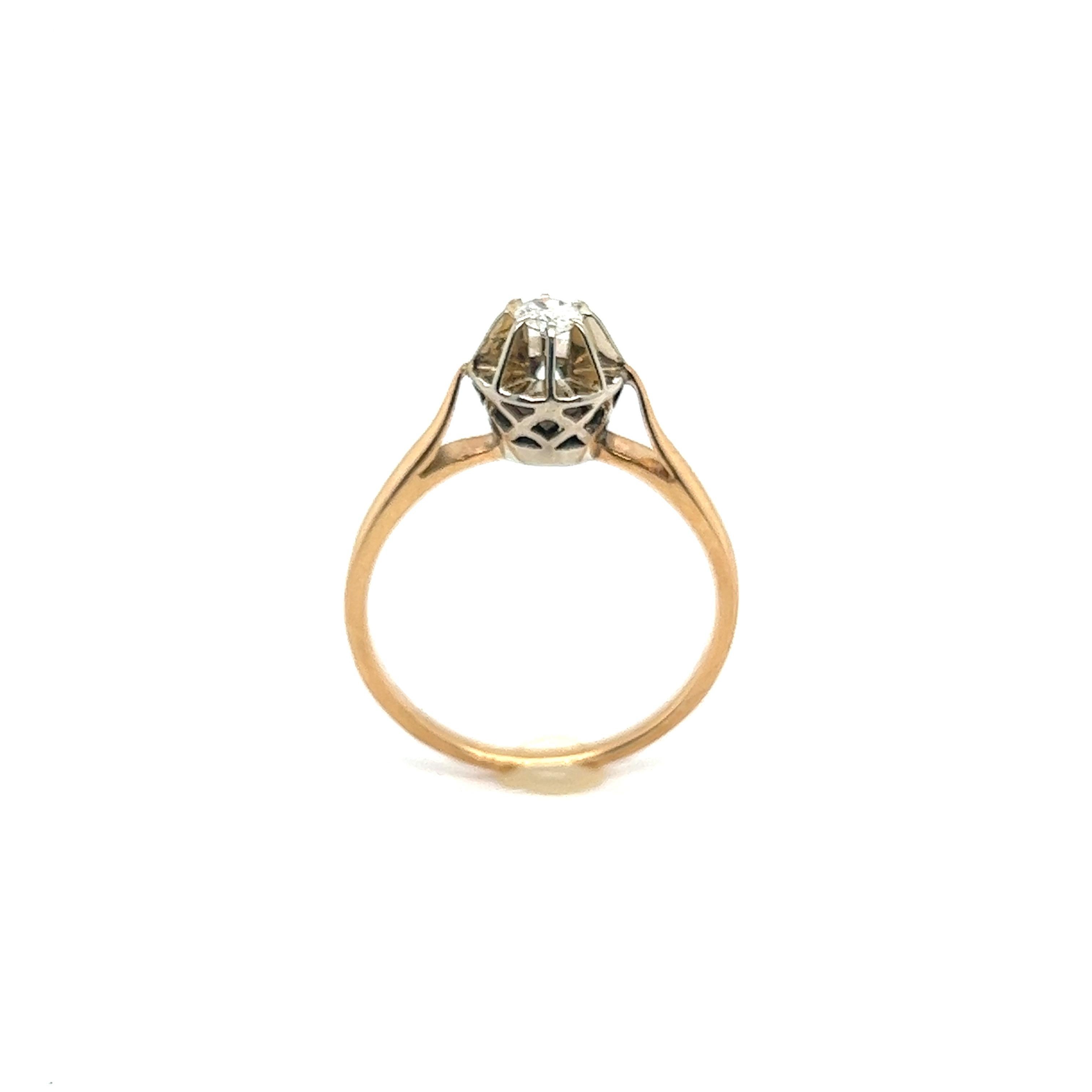 Retro Engagement Ring Diamond 0.15 Carat Yellow Gold and White Gold 18 Carat For Sale 6