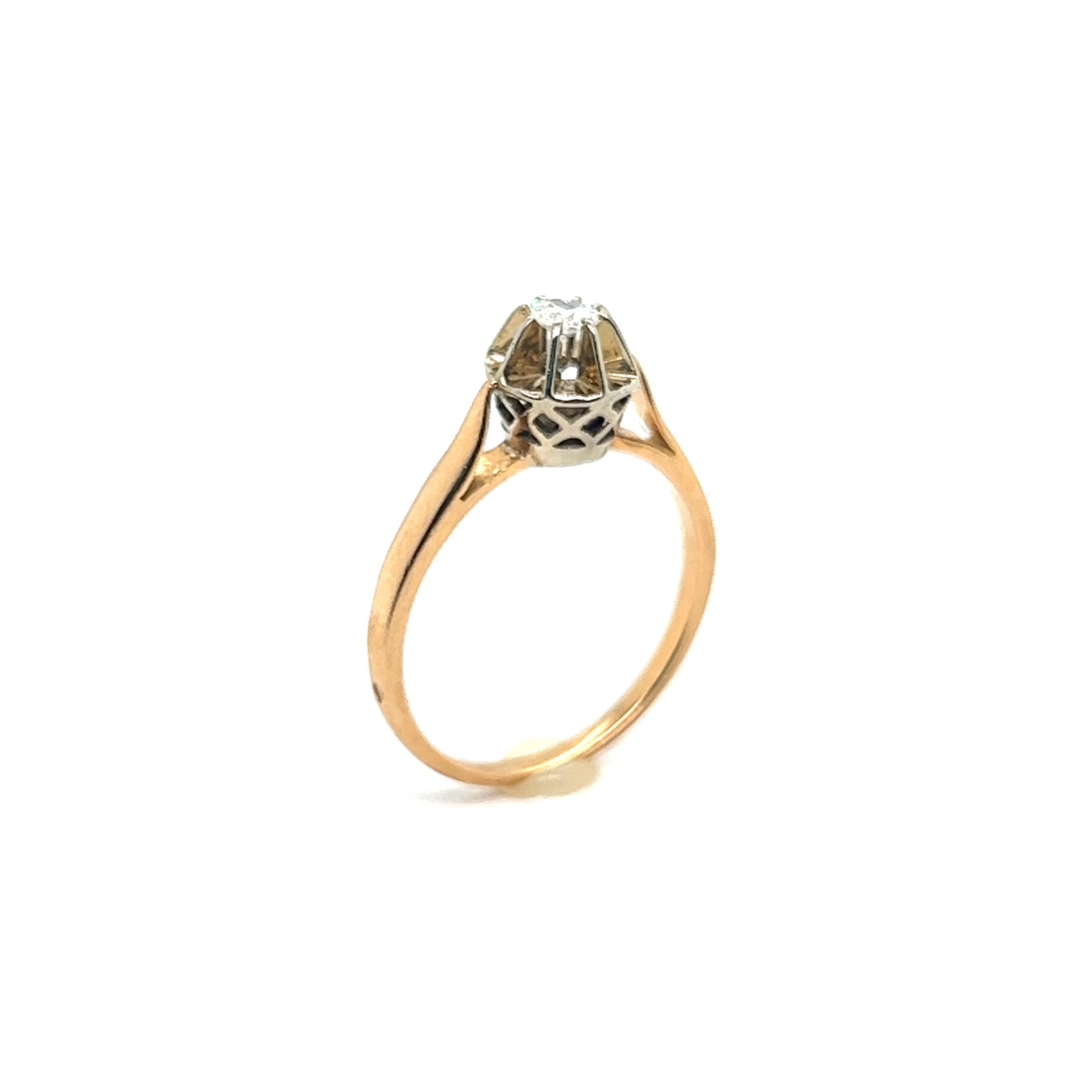 Retro Engagement Ring Diamond 0.15 Carat Yellow Gold and White Gold 18 Carat For Sale 8