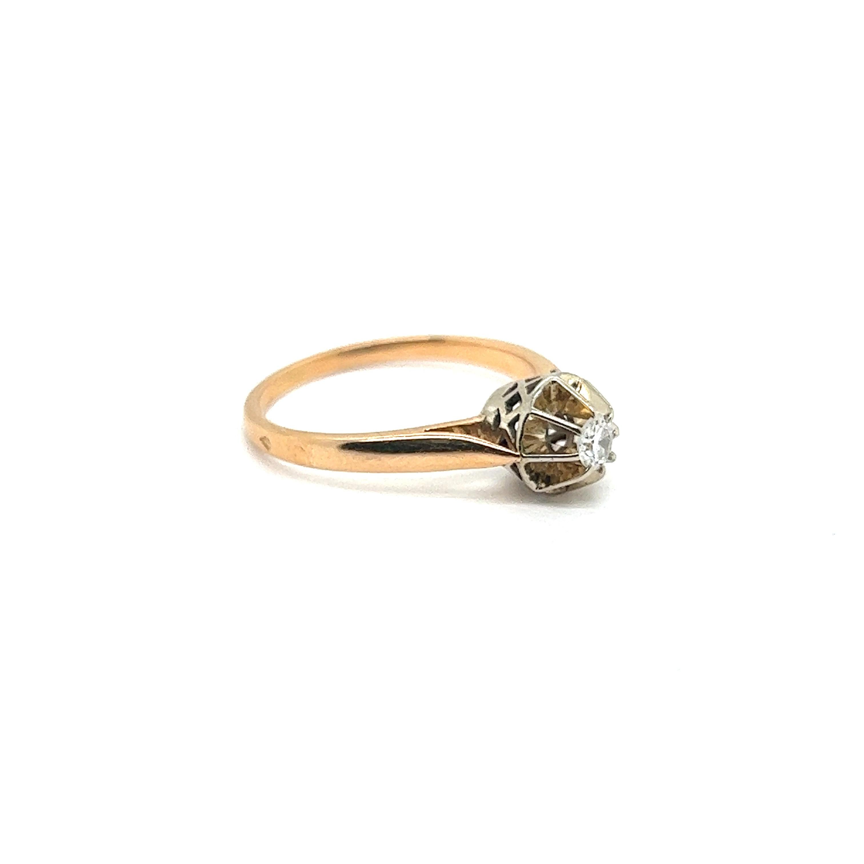Retro Engagement Ring Diamond 0.15 Carat Yellow Gold and White Gold 18 Carat For Sale 9