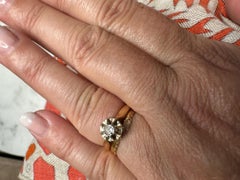 Retro Engagement Ring Diamond 0.15 Carat Yellow Gold and White Gold 18 Carat