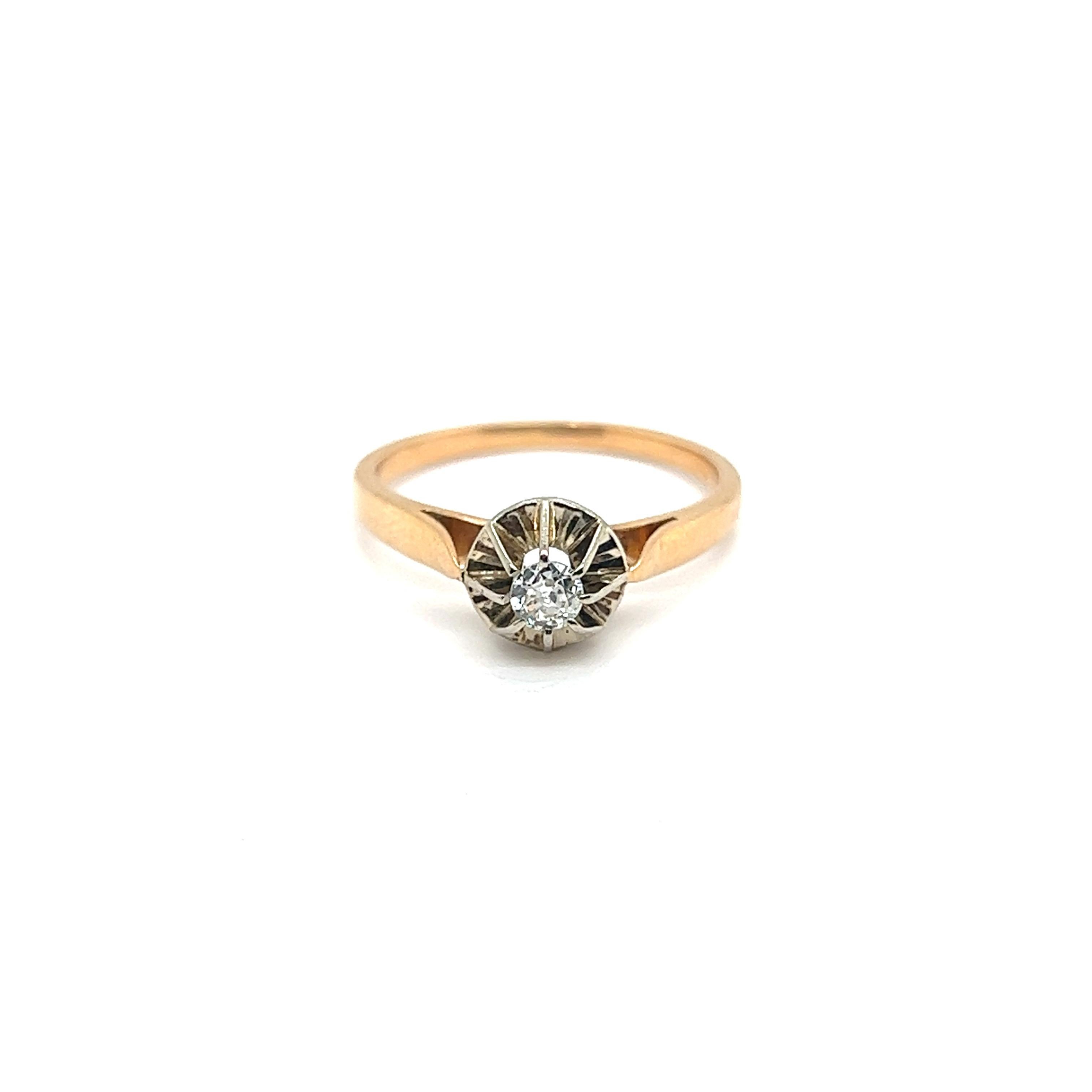Retro Engagement Ring Diamond 0.15 Carat Yellow Gold and White Gold 18 Carat For Sale 1