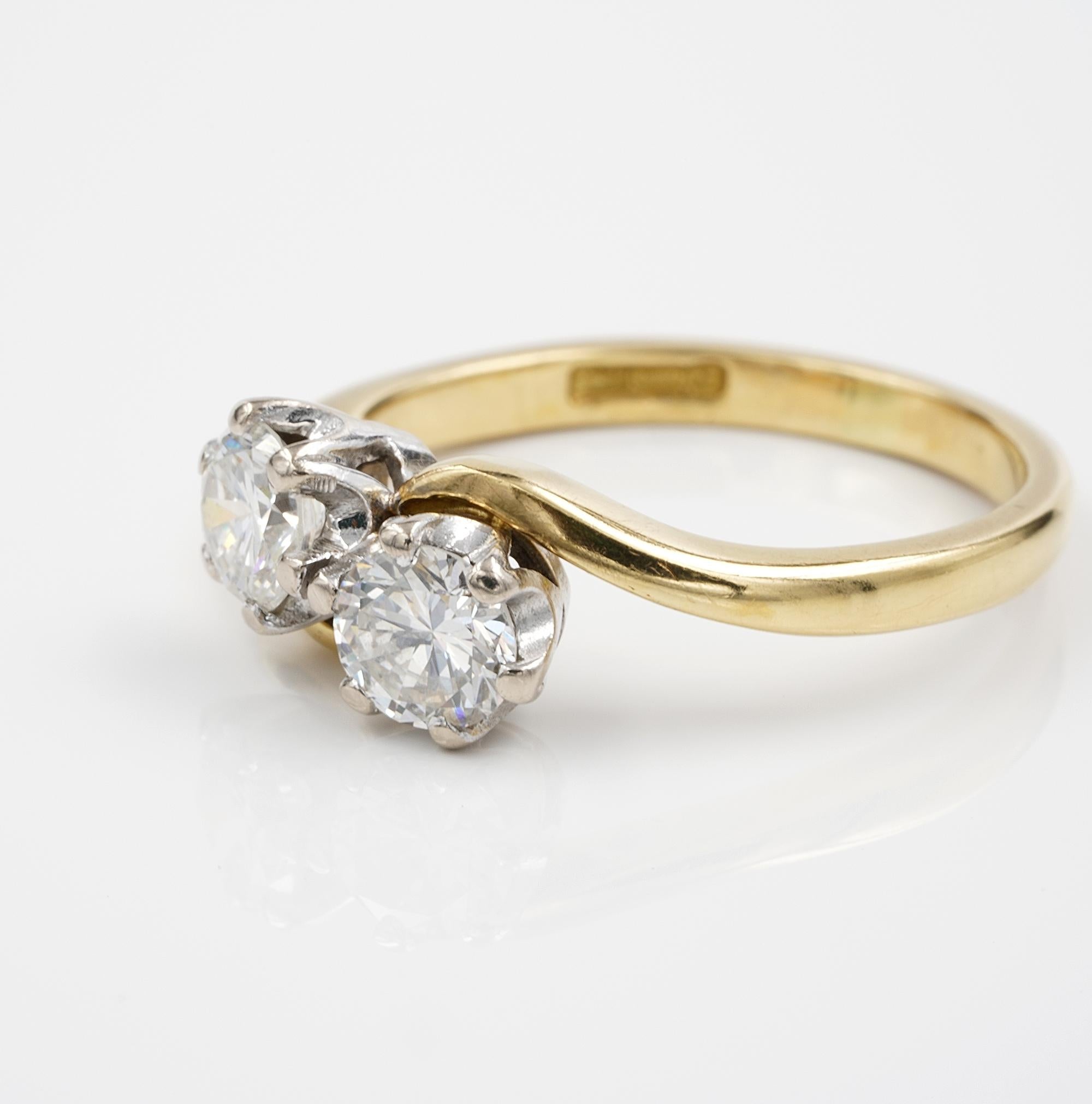 Women's Retro English .65 Ct Double Diamond Twist 18 Kt ring For Sale