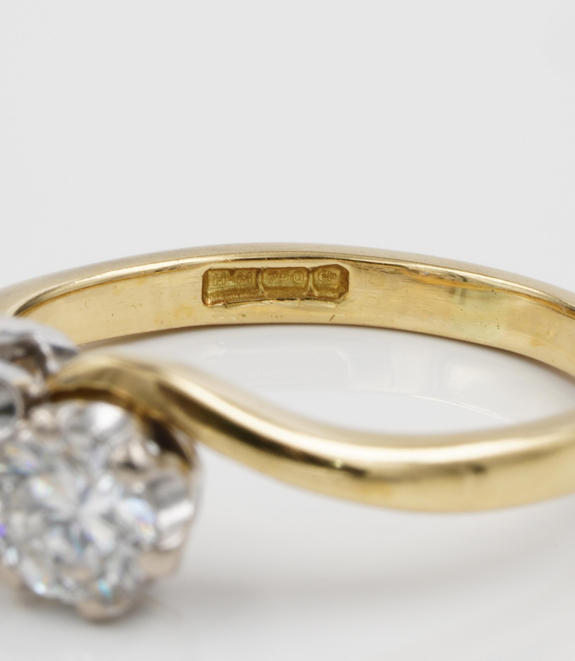 Retro English .65 Ct Double Diamond Twist 18 Kt ring For Sale 2