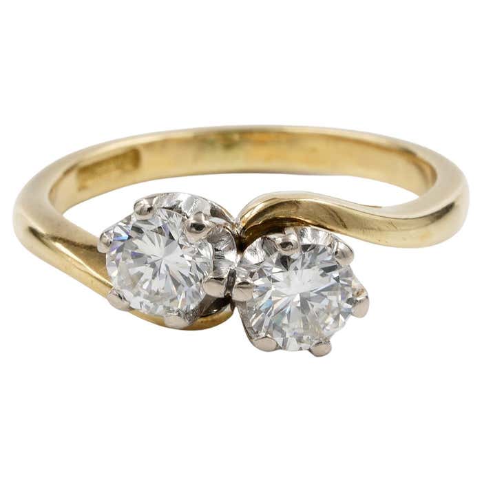 Retro English .65 Ct Double Diamond Twist 18 Kt ring For Sale at 1stDibs