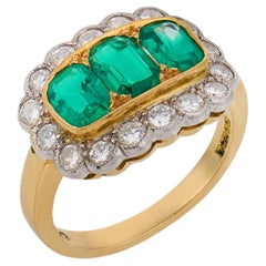 Anello retrò inglese GIA Colombia senza olio con smeraldo e diamante in oro 18 carati bicolore