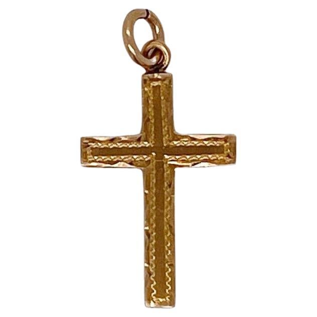 Pendentif rétro en forme de croix gravé en or 10 carats, taille 6