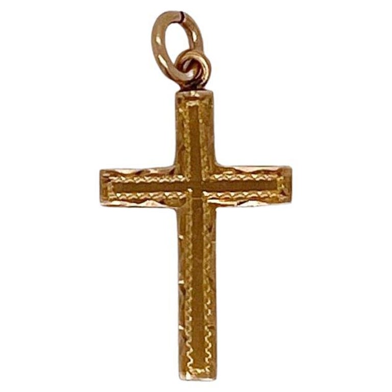 Retro Engraved 10K Gold Cross Pendant Charm 6 For Sale at 1stDibs