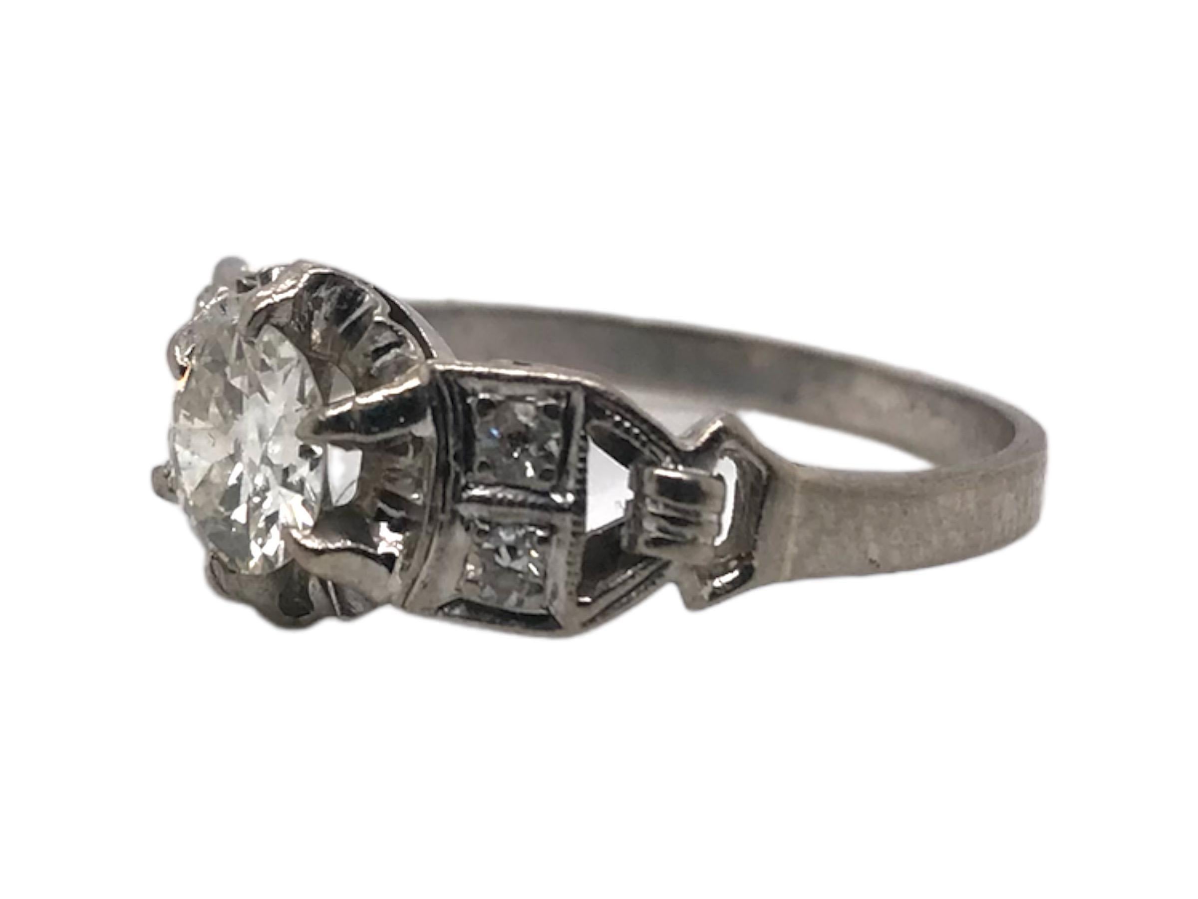 Retro Era 0.7 Carat 18K White Gold Old Mine Cut Engagement Ring For Sale 6