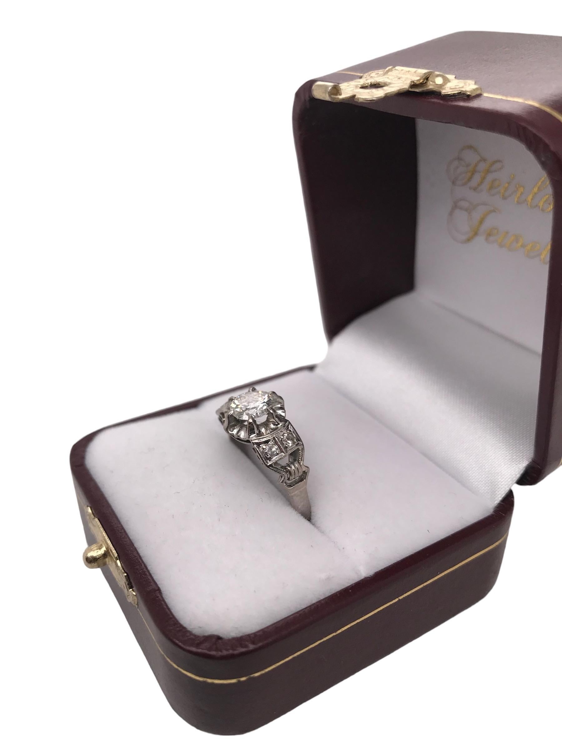 Retro Era 0.7 Carat 18K White Gold Old Mine Cut Engagement Ring For Sale 10