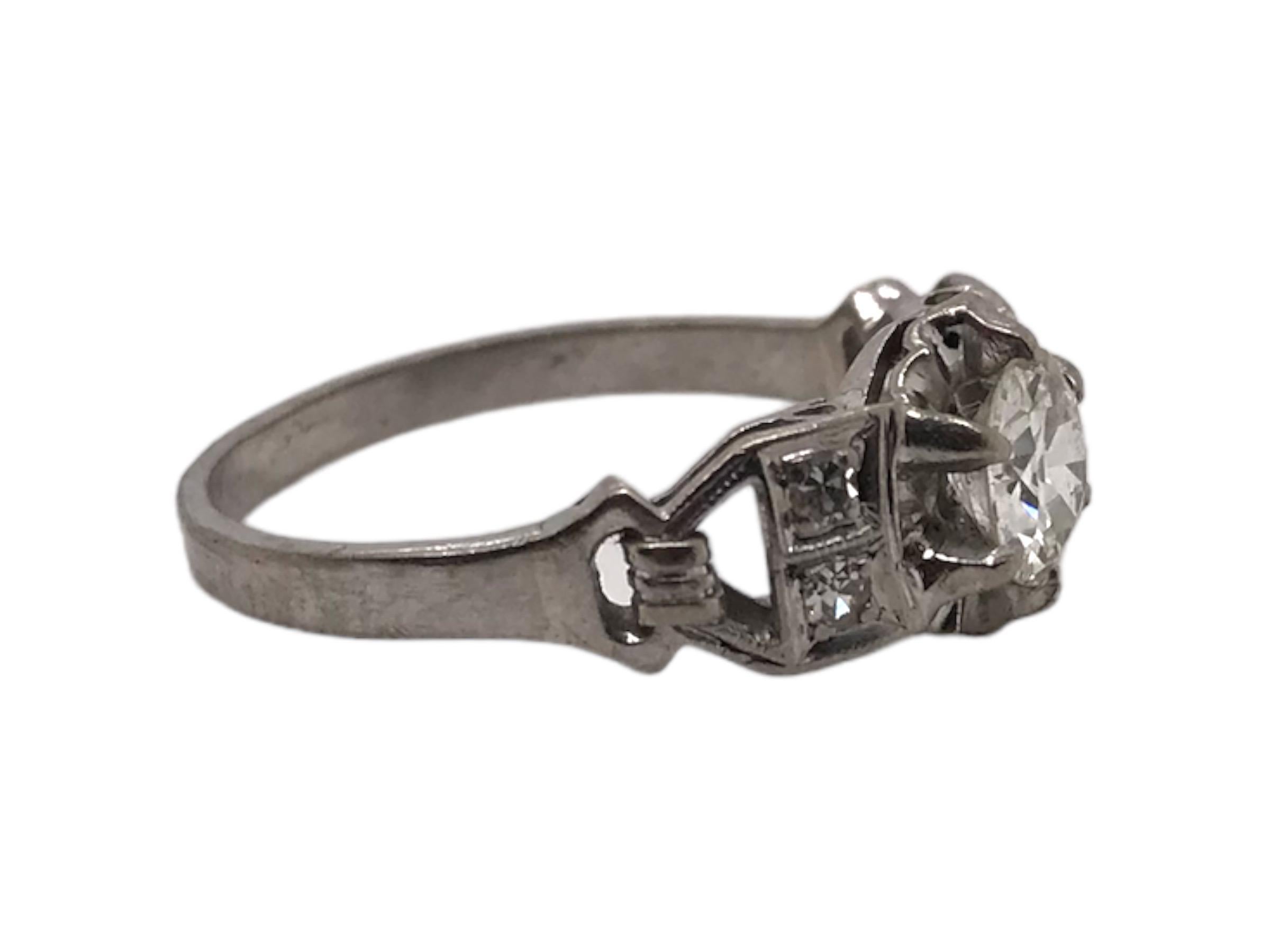 Retro Era 0.7 Carat 18K White Gold Old Mine Cut Engagement Ring For Sale 2