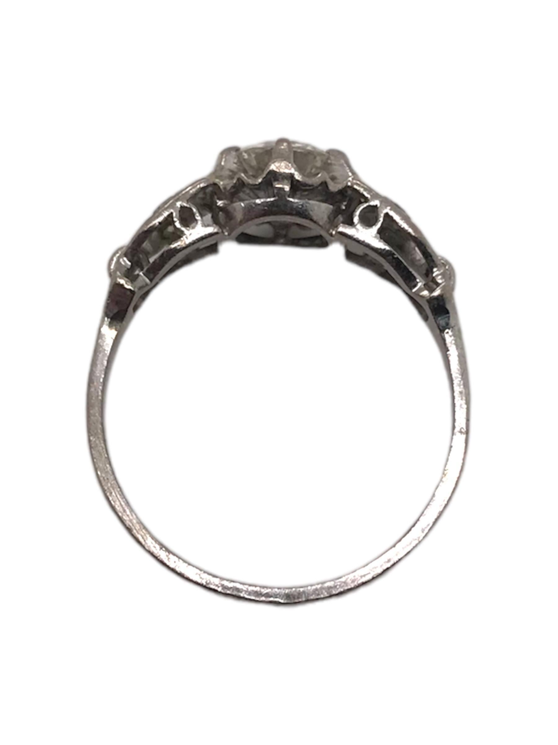 Retro Era 0.7 Carat 18K White Gold Old Mine Cut Engagement Ring For Sale 3