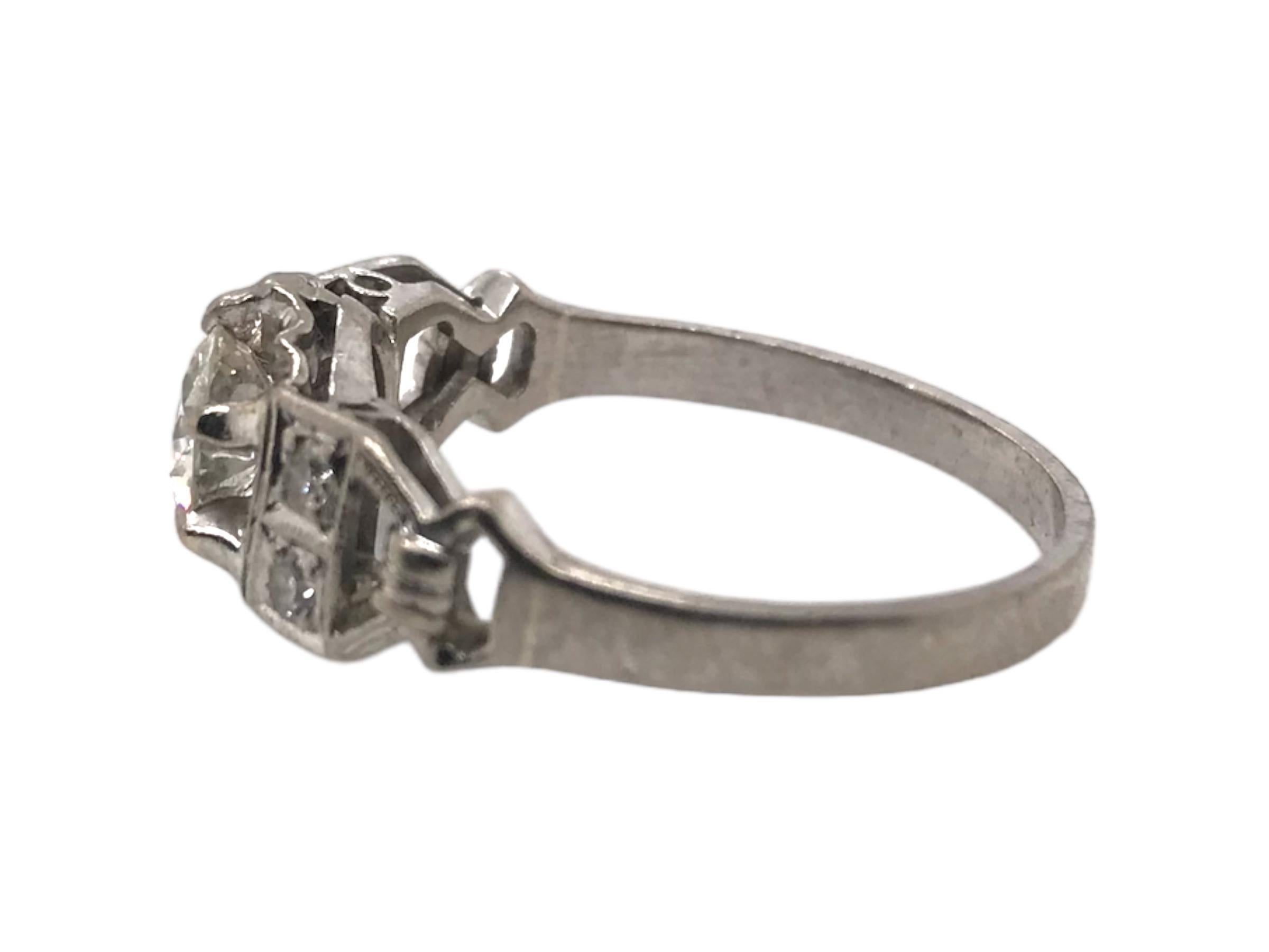 Retro Era 0.7 Carat 18K White Gold Old Mine Cut Engagement Ring For Sale 5