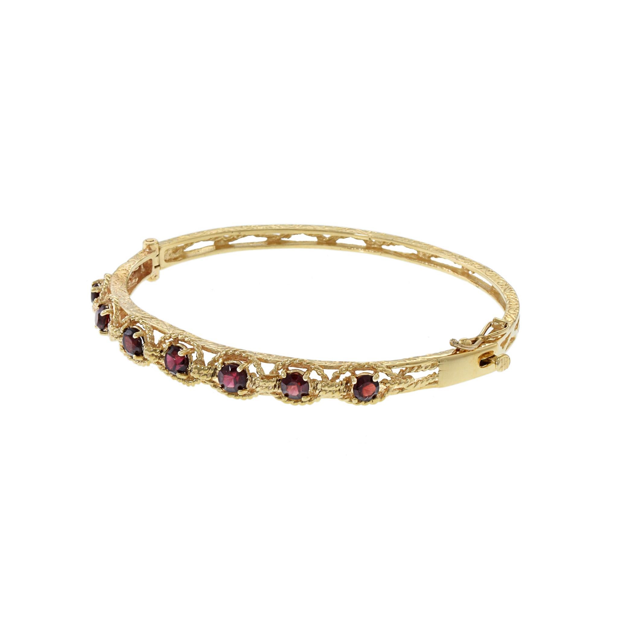Rétro Bracelet Retro Era en or jaune 14KT avec grenat en vente