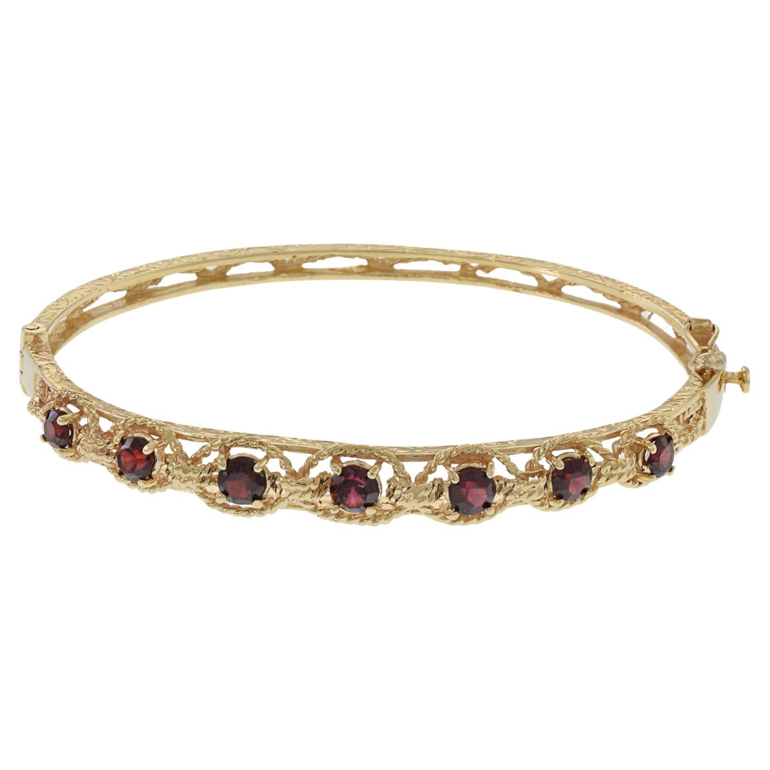 Retro Era 14KT Yellow Gold Garnet Bangle Bracelet