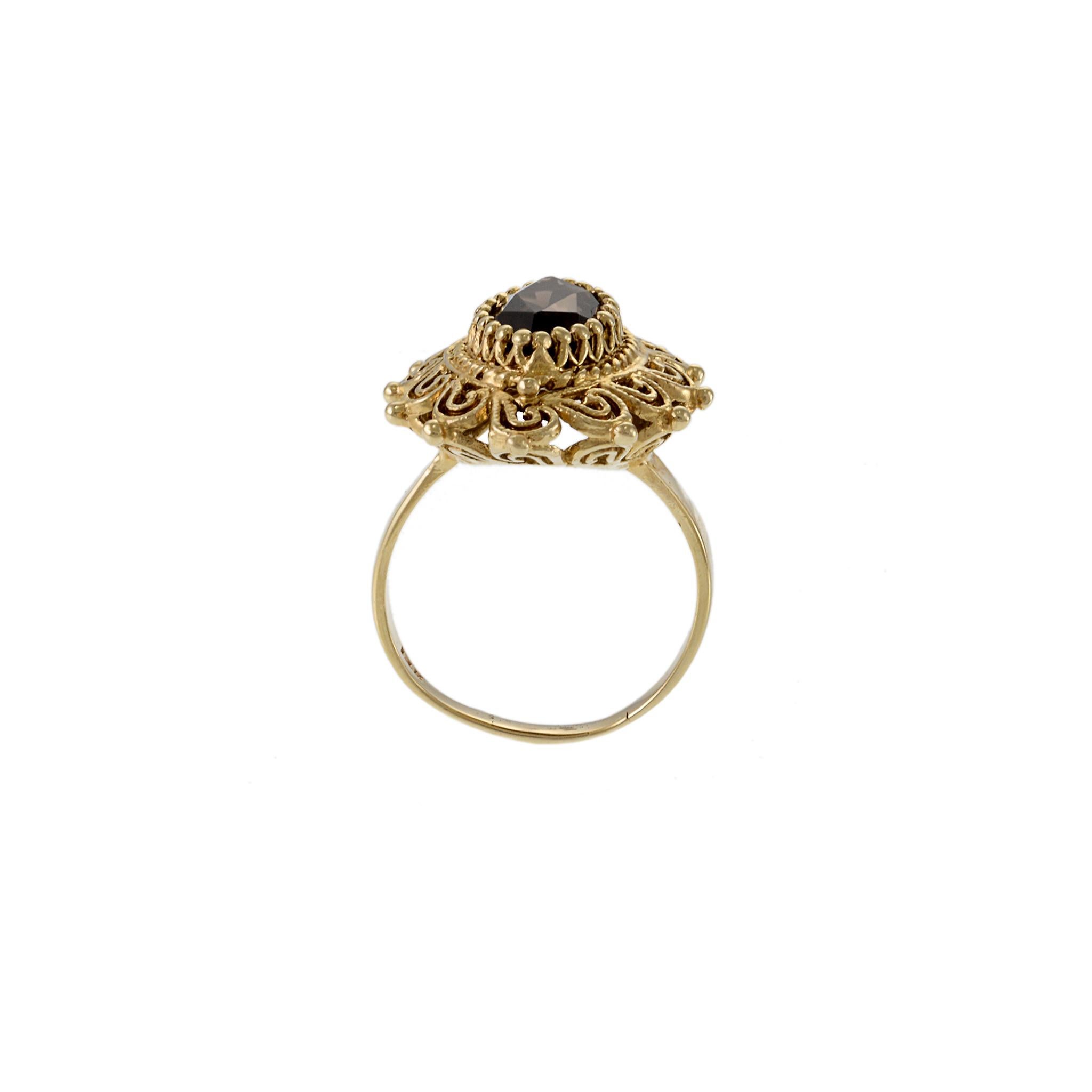 Women's or Men's Retro Era 14KT Yellow Gold Smokey Topaz Ring For Sale