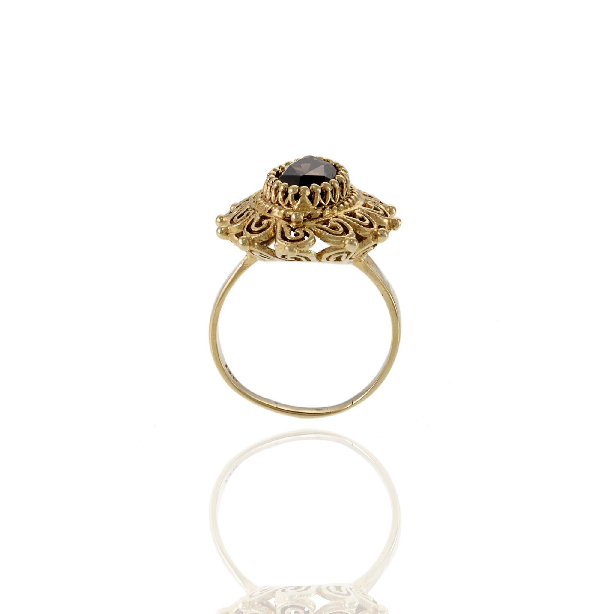 Retro Era 14KT Yellow Gold Smokey Topaz Ring For Sale 1