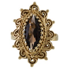 Retro Era 14KT Gelbgold Rauchtopas-Ring aus der Retro-Ära