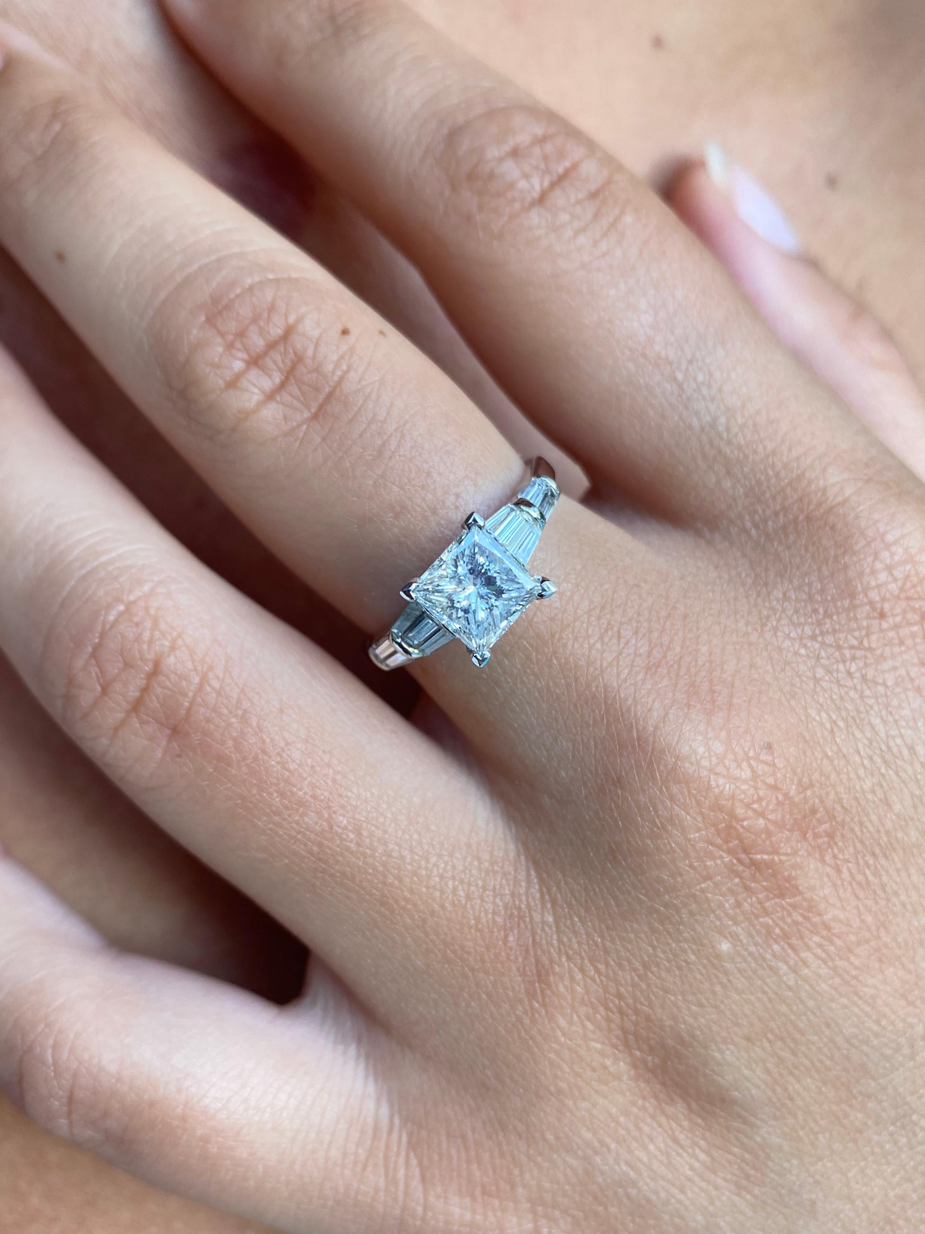 Retro-Era 1.60 Carat Princess-Cut Diamond 14K White Gold Engagement Ring For Sale 5