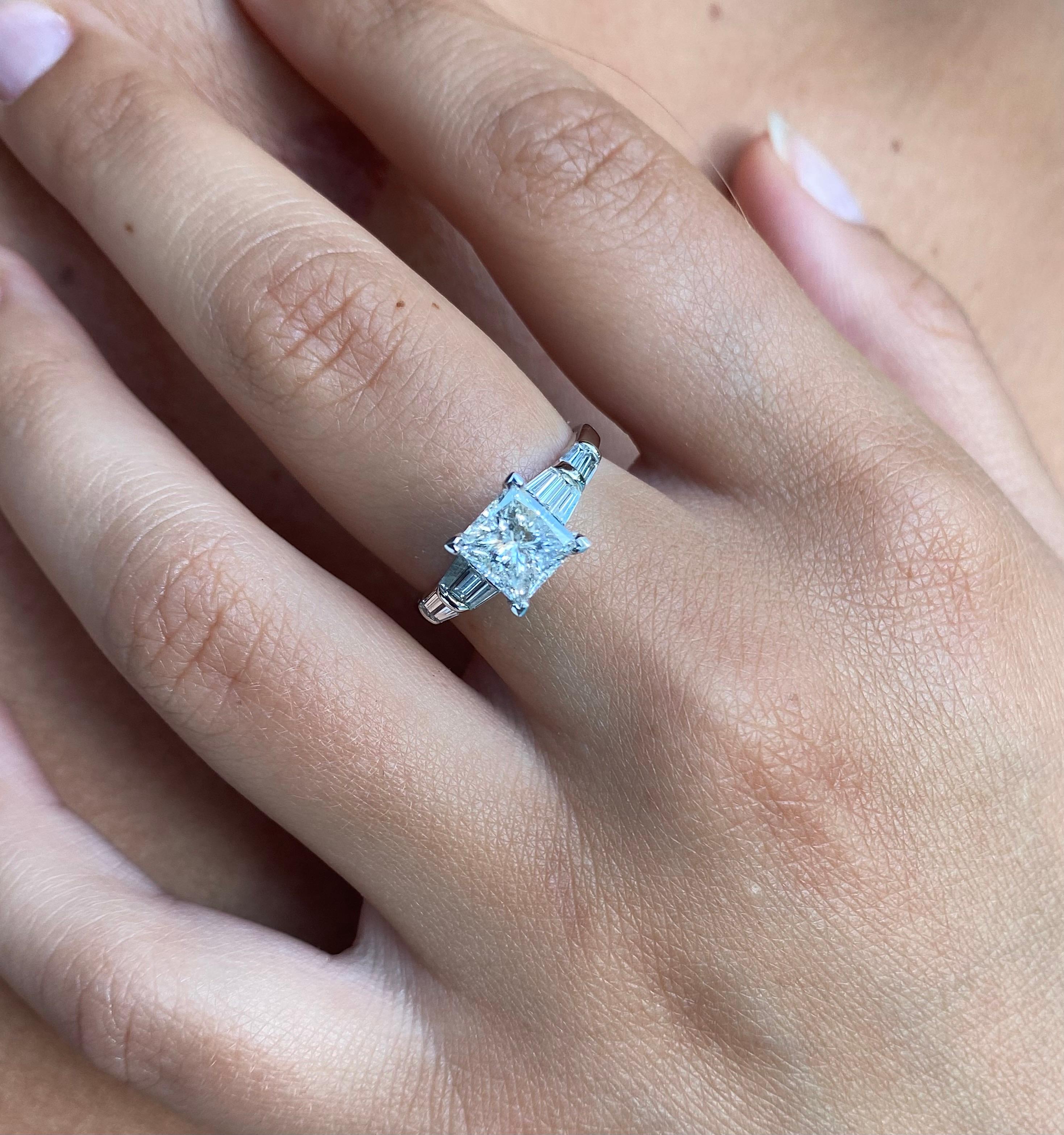 Retro-Era 1.60 Carat Princess-Cut Diamond 14K White Gold Engagement Ring For Sale 6