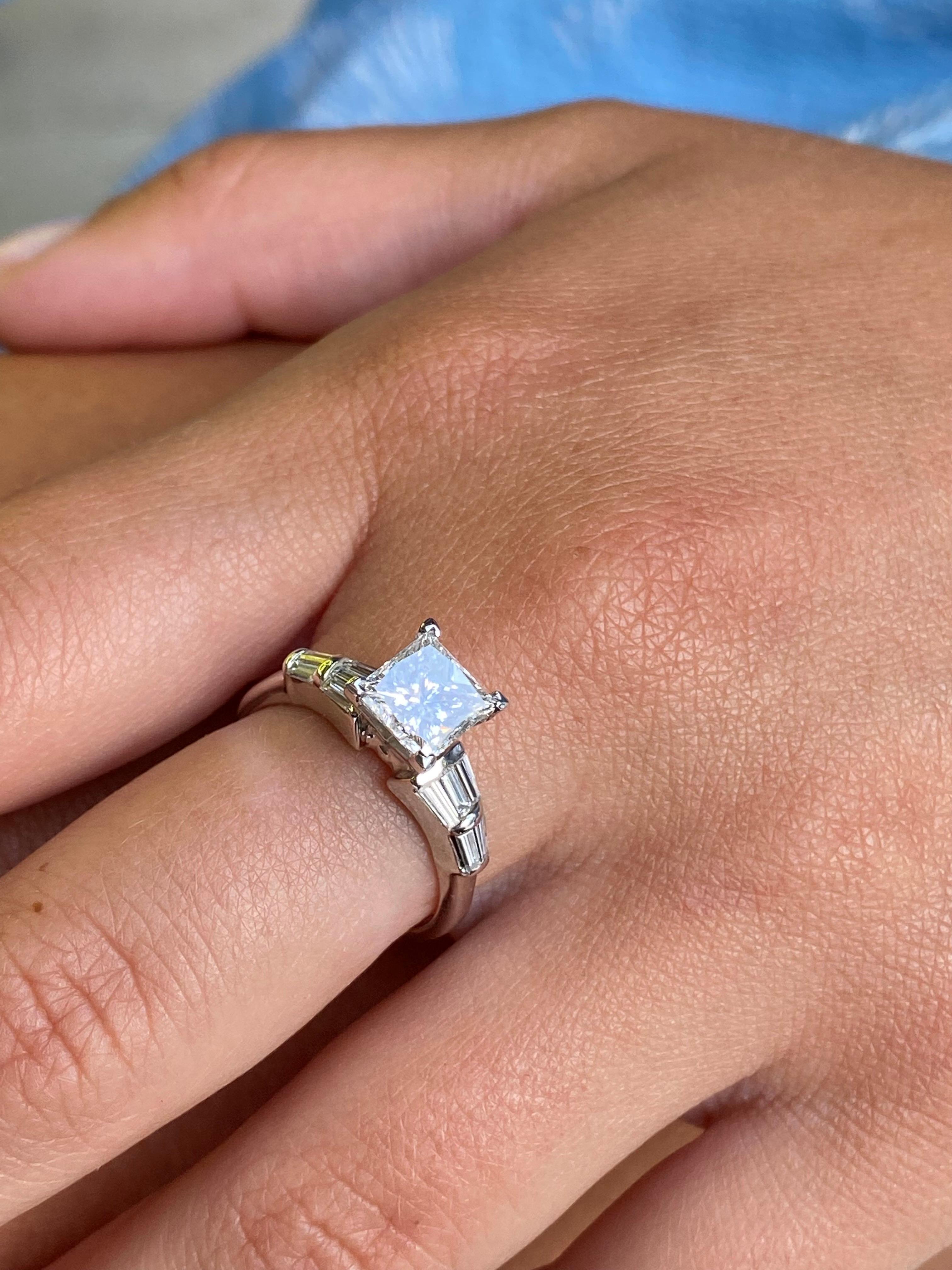 Retro-Era 1.60 Carat Princess-Cut Diamond 14K White Gold Engagement Ring For Sale 7