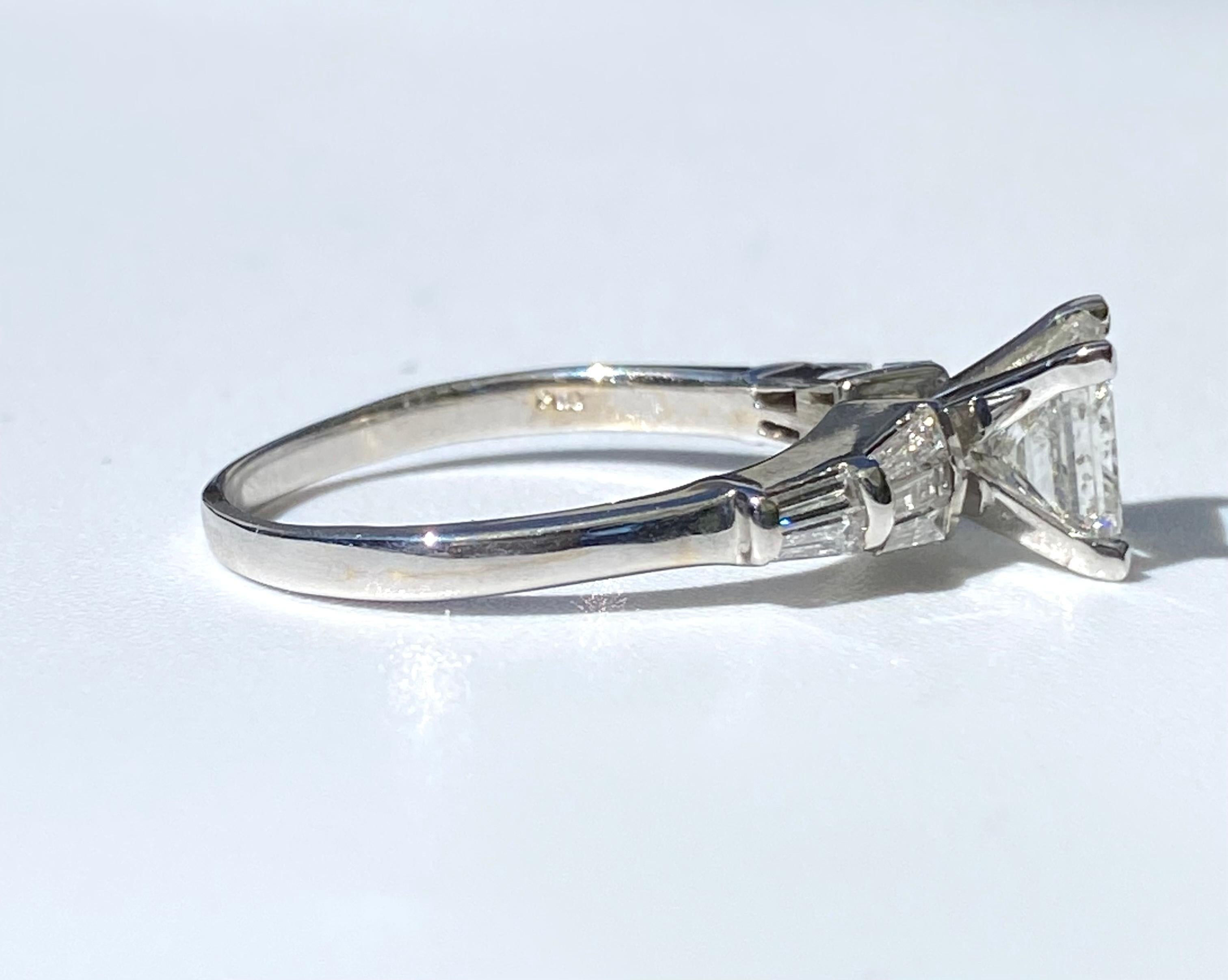 Princess Cut Retro-Era 1.60 Carat Princess-Cut Diamond 14K White Gold Engagement Ring For Sale
