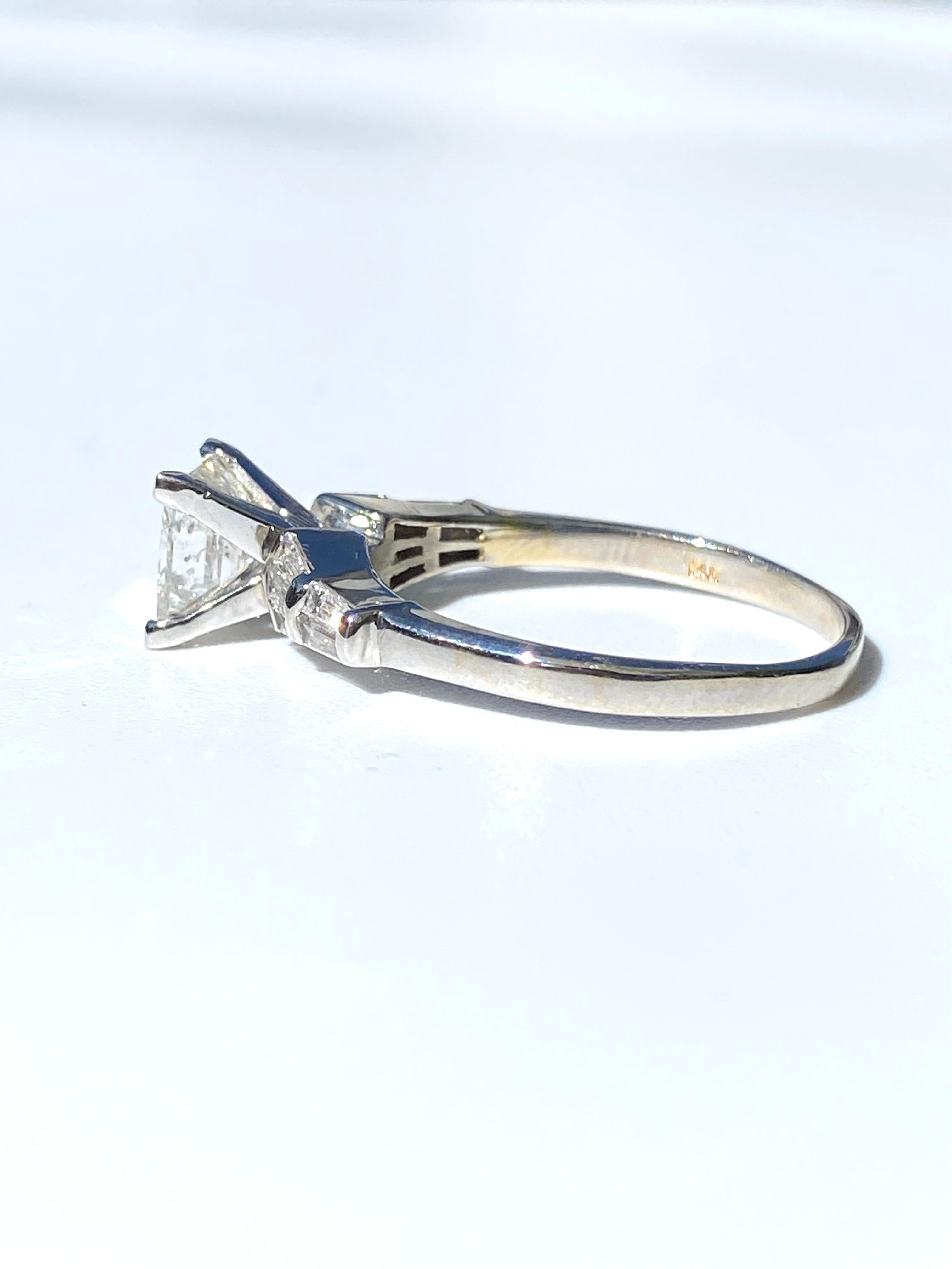 Women's Retro-Era 1.60 Carat Princess-Cut Diamond 14K White Gold Engagement Ring For Sale