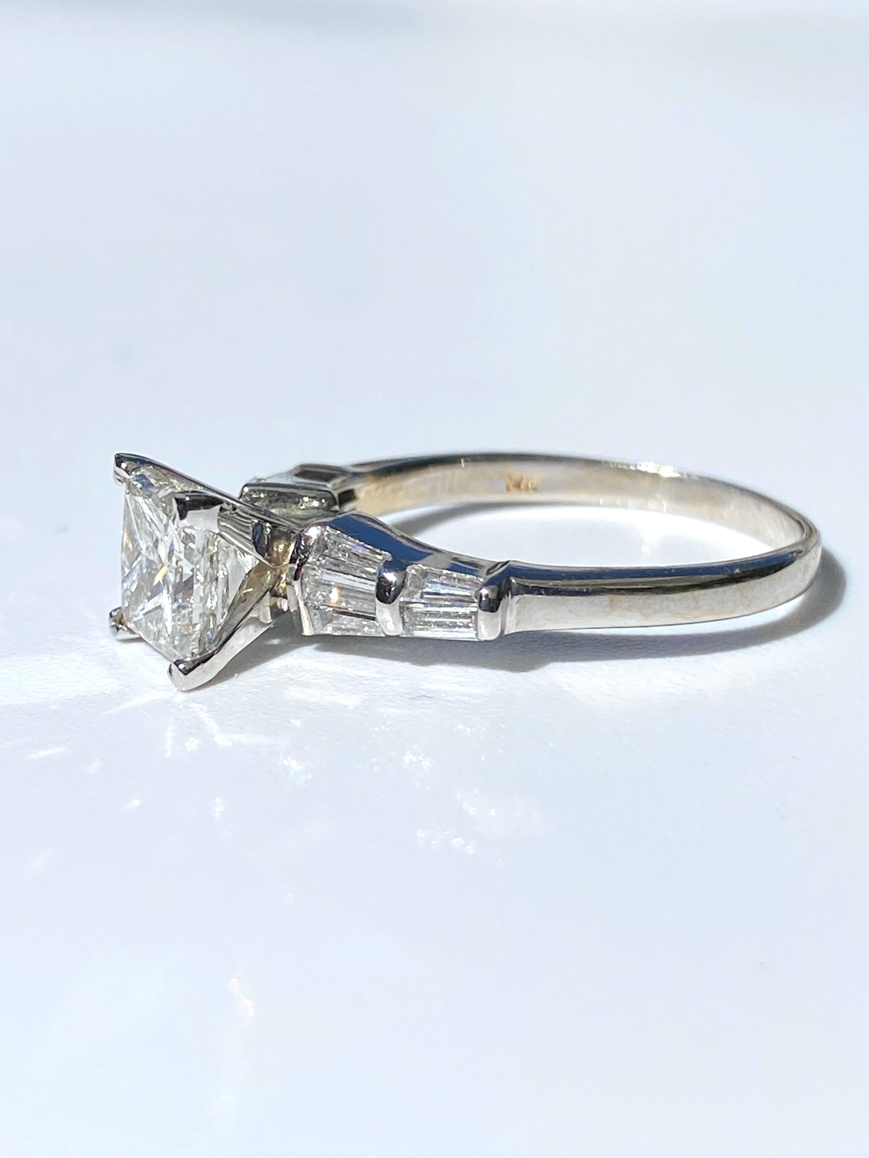 Retro-Era 1.60 Carat Princess-Cut Diamond 14K White Gold Engagement Ring For Sale 1
