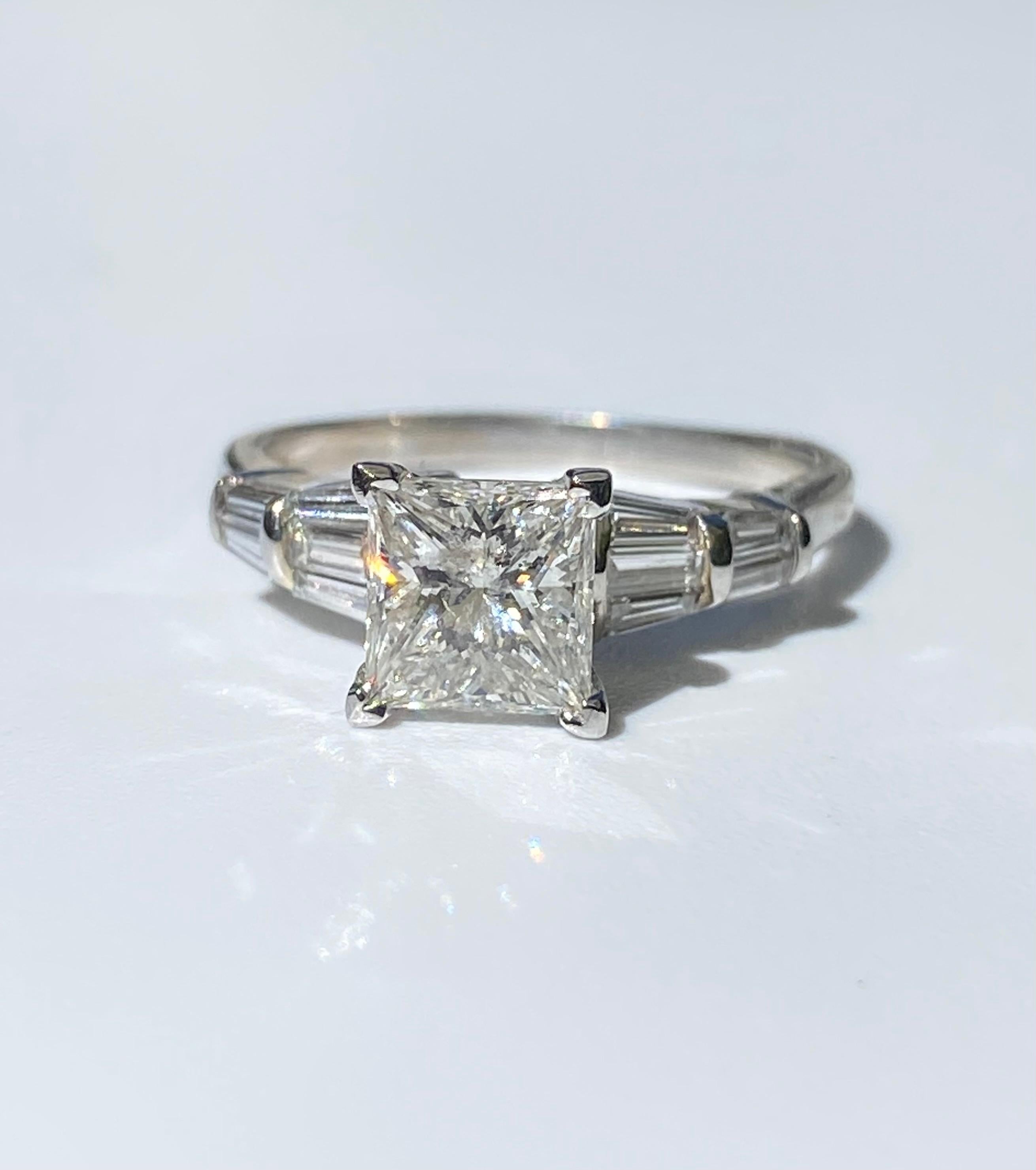 Retro-Era 1.60 Carat Princess-Cut Diamond 14K White Gold Engagement Ring For Sale 2