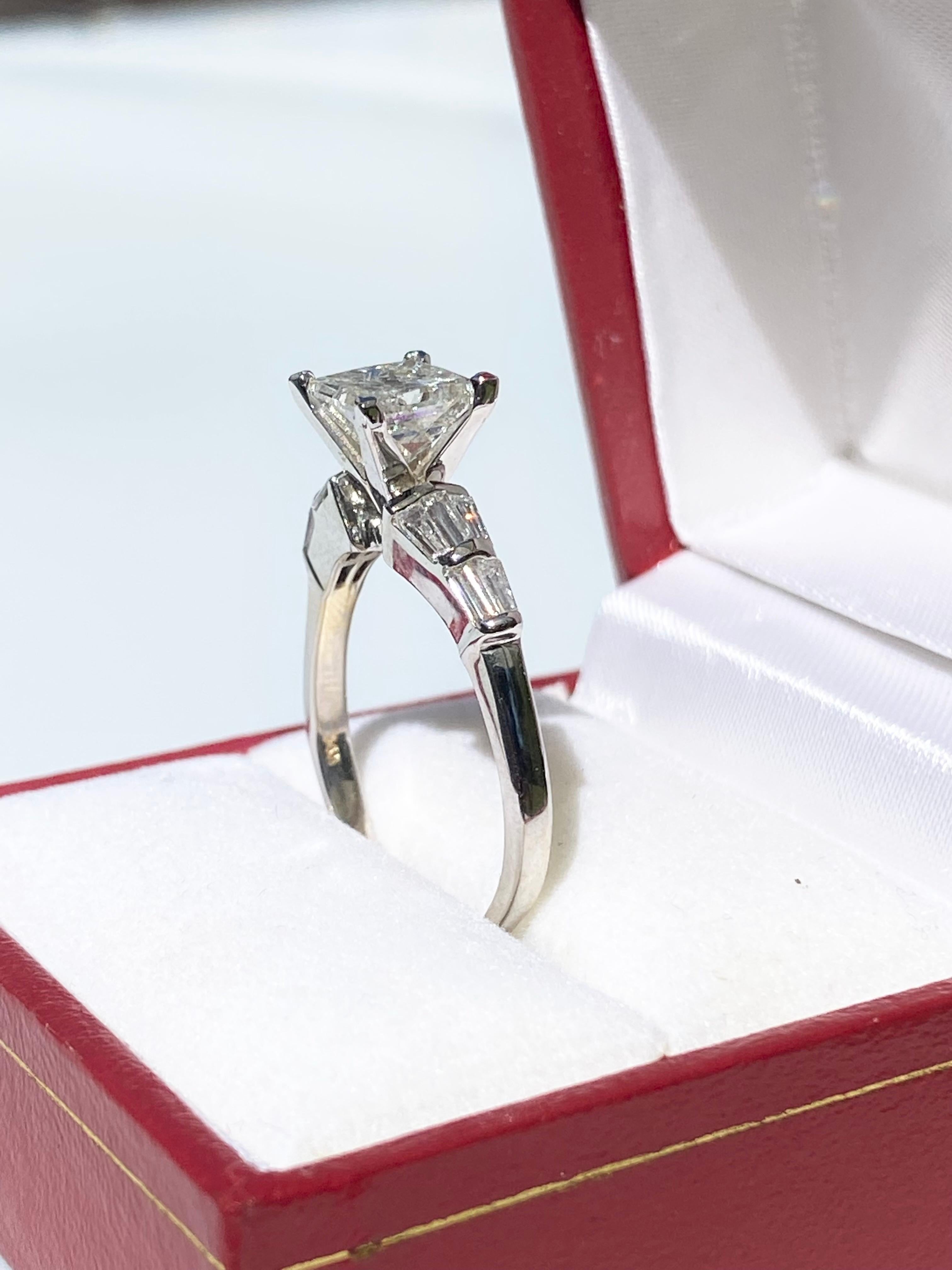 Retro-Era 1.60 Carat Princess-Cut Diamond 14K White Gold Engagement Ring For Sale 3