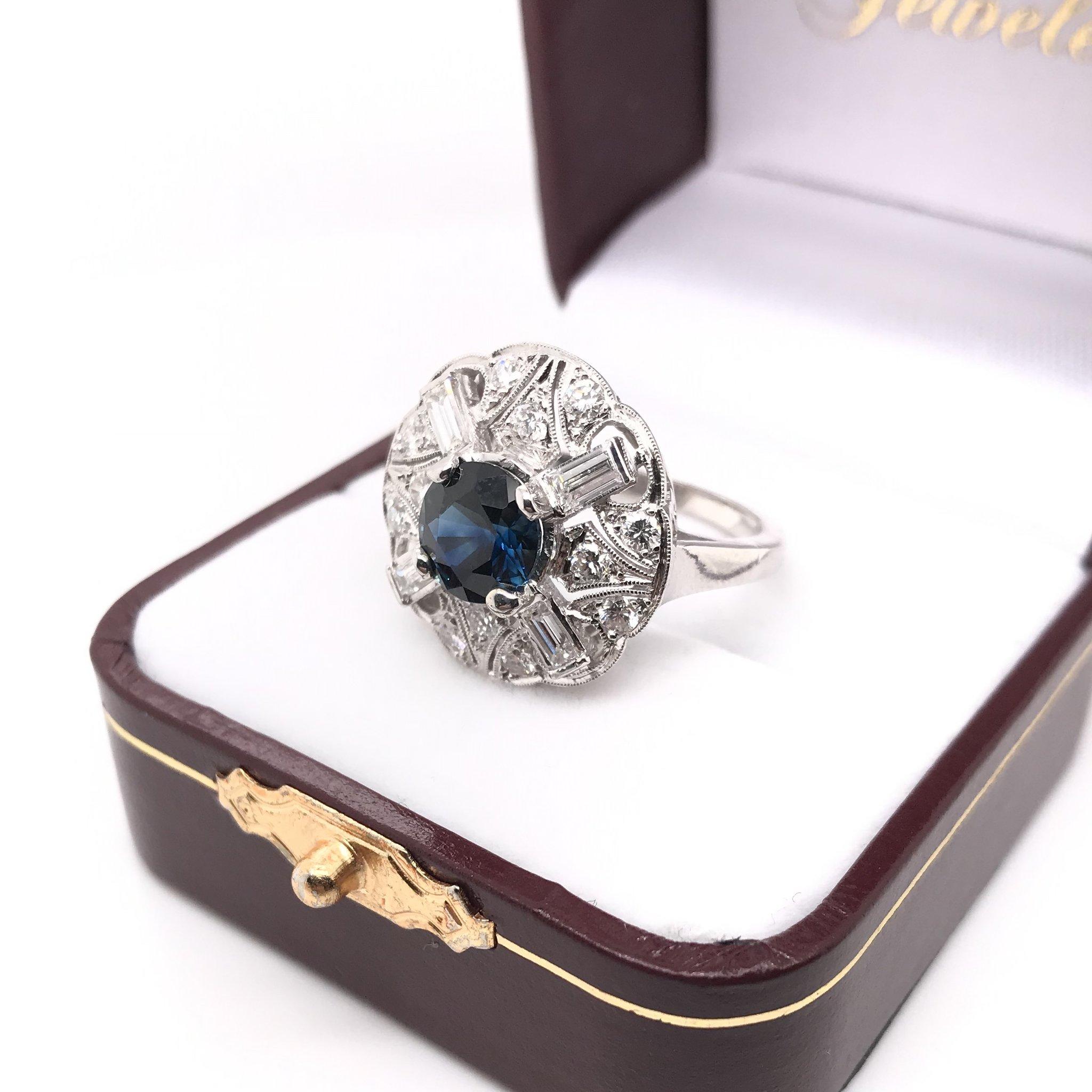 Retro Era 1.82 Carat Sapphire Diamond Platinum Cocktail Ring 5