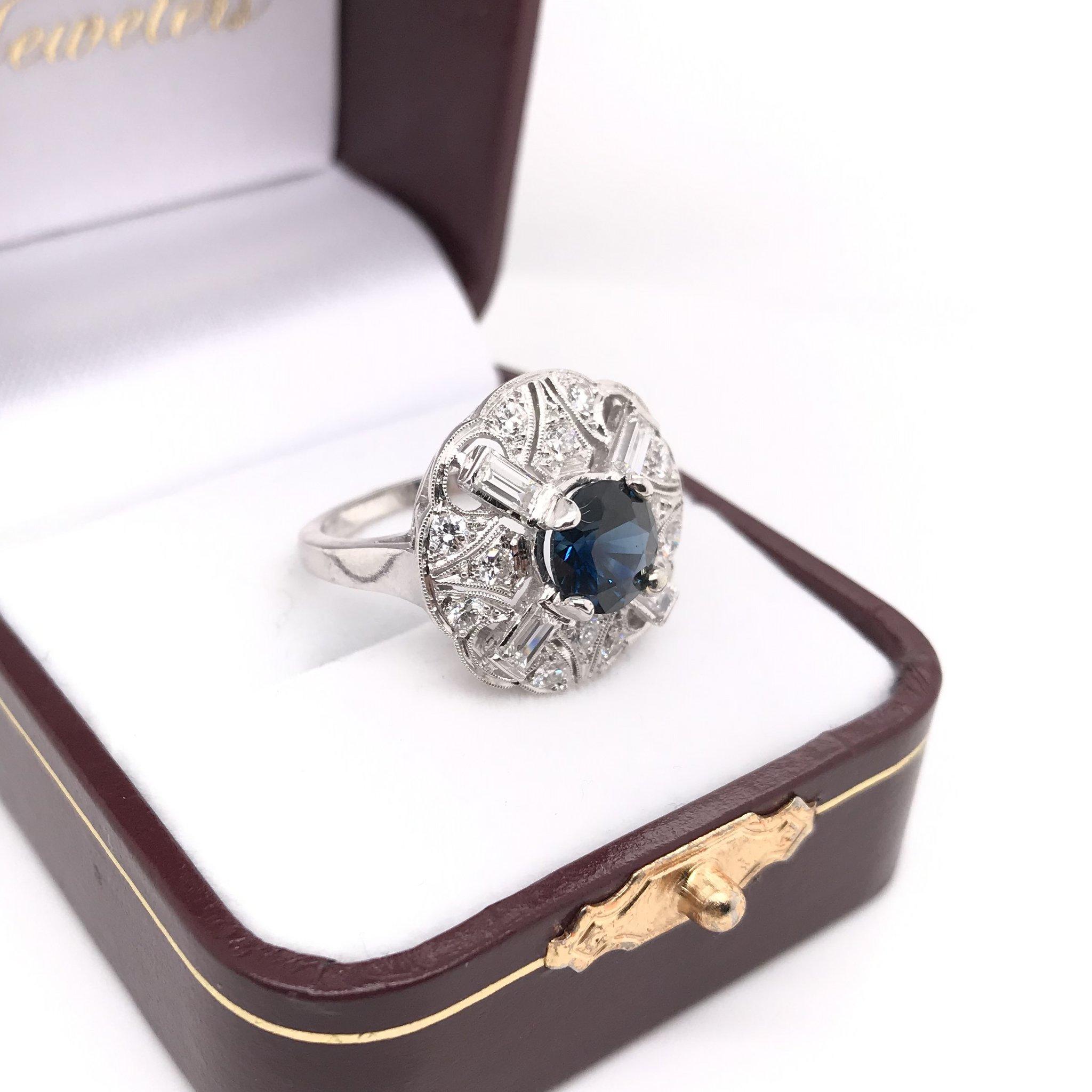 Retro Era 1.82 Carat Sapphire Diamond Platinum Cocktail Ring 6