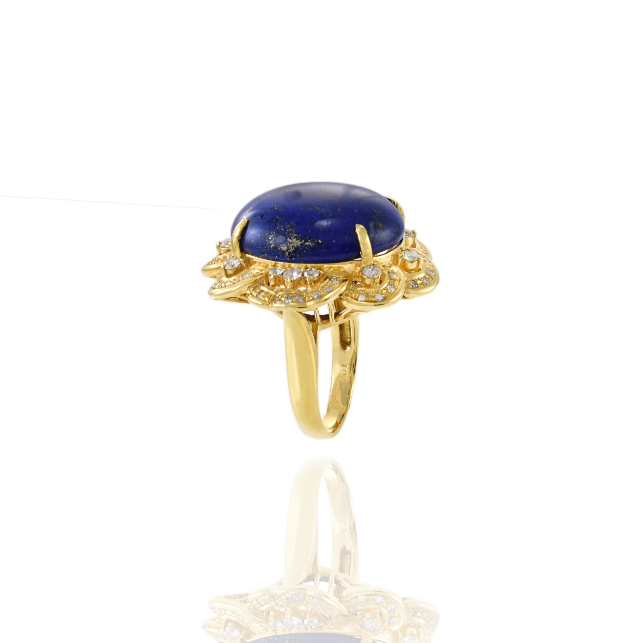 Retro Era 18KT Yellow Gold Lapis Lazuli And Diamond Ring For Sale 1