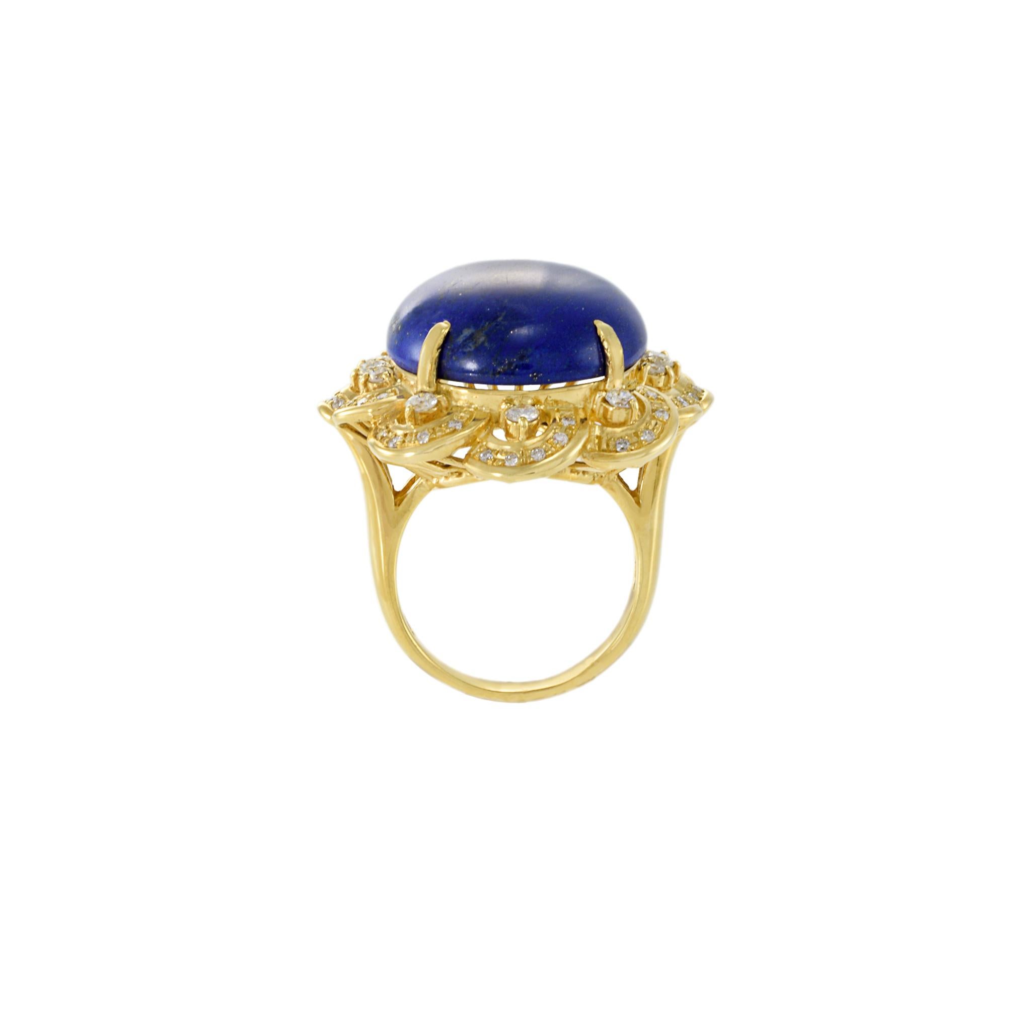 Retro Era 18KT Yellow Gold Lapis Lazuli And Diamond Ring For Sale 2