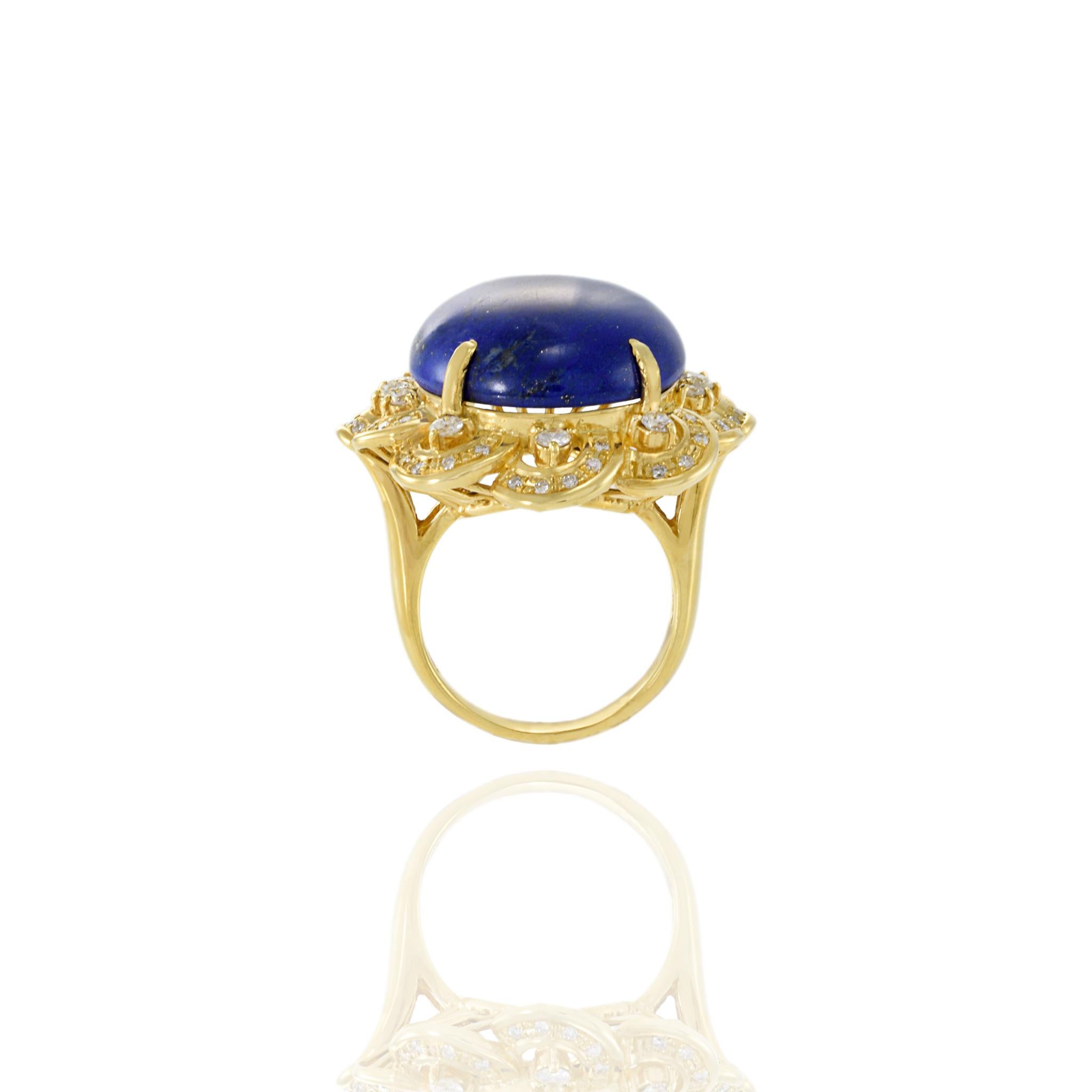 Retro Era 18KT Yellow Gold Lapis Lazuli And Diamond Ring For Sale 3