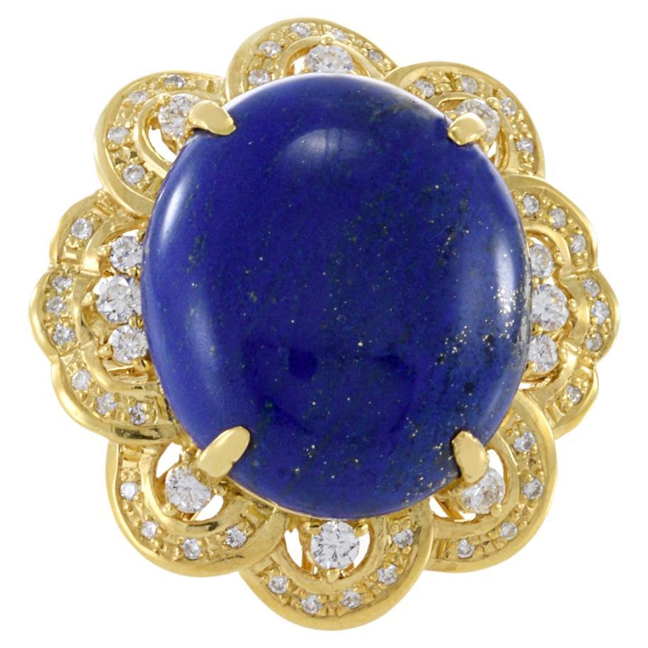 Retro Era 18KT Yellow Gold Lapis Lazuli And Diamond Ring For Sale